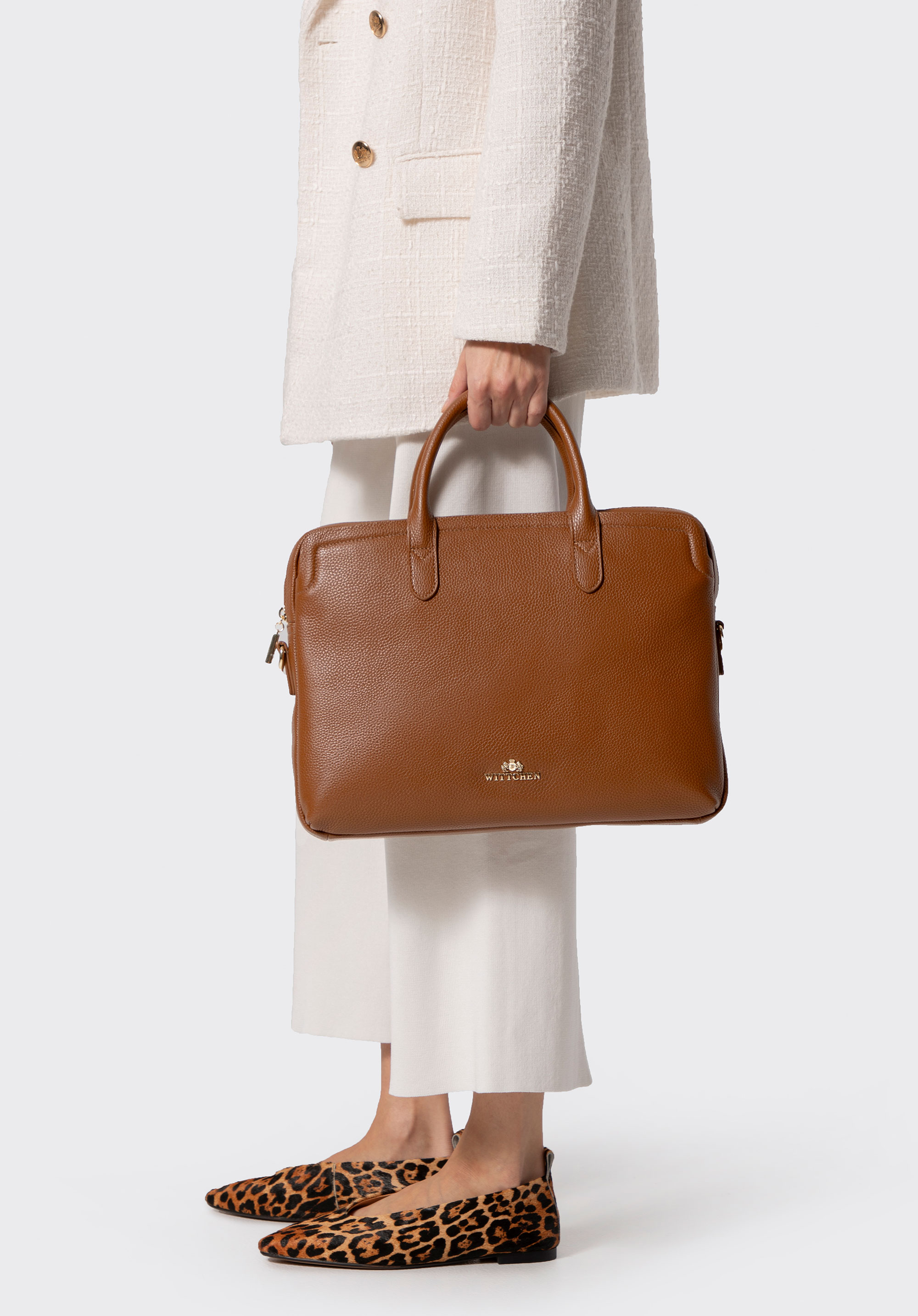 Damen-Laptoptasche 15,6" aus genarbtem Naturleder, hellbraun, 102-4E-620-5, Bild 1