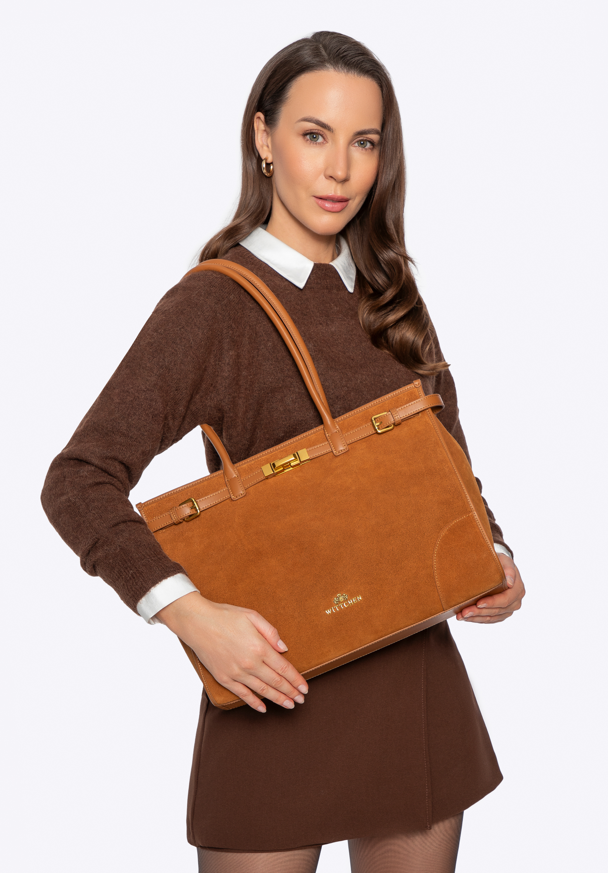 Damen-Shopper aus Wildleder, hellbraun, 101-4E-203-5, Bild 1