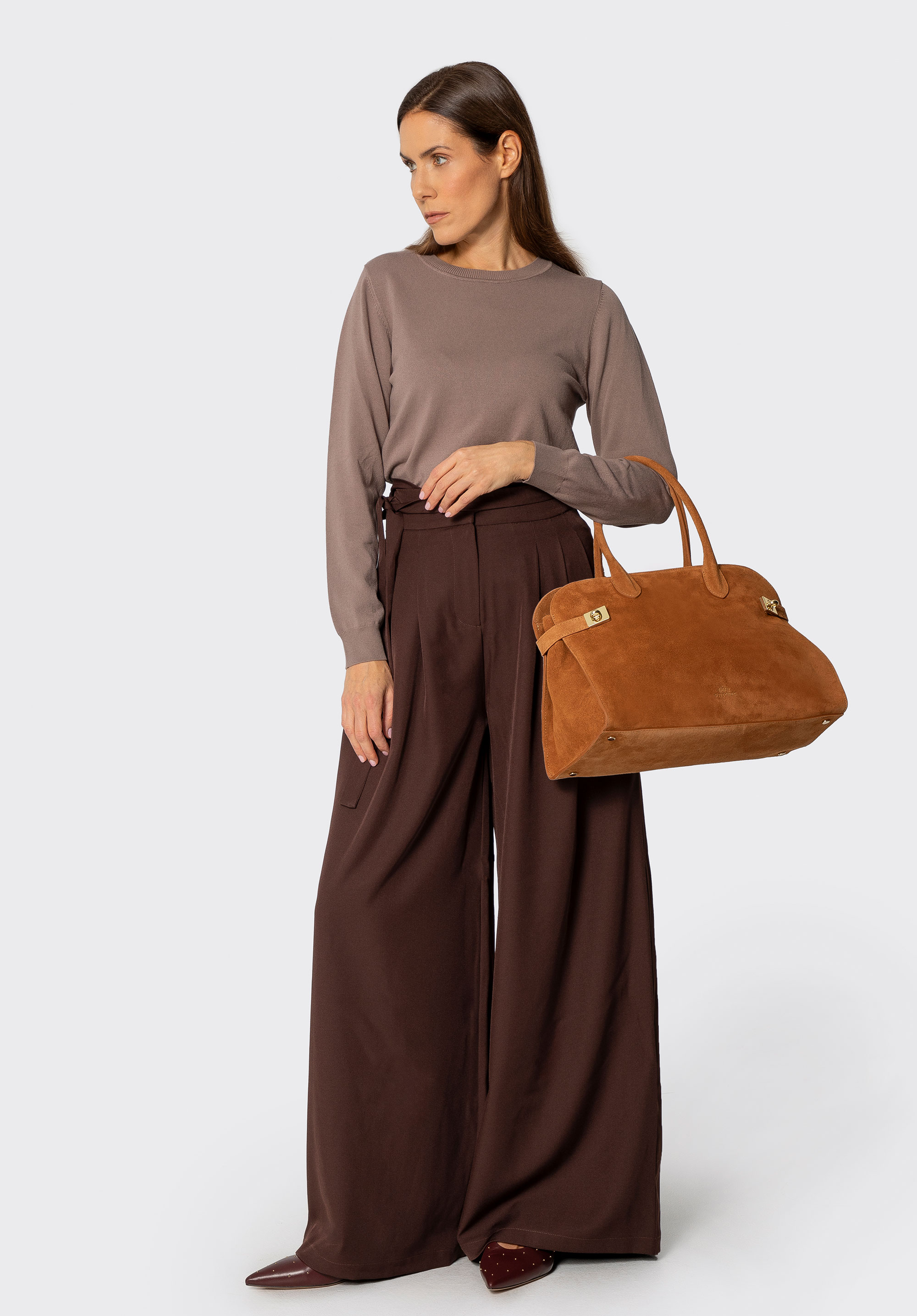 Damen-Shopper aus Wildleder, hellbraun, 102-4E-000-5, Bild 1