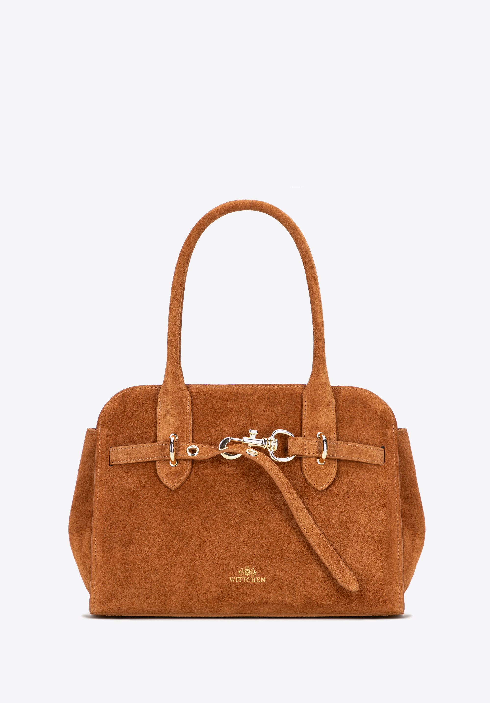 Damen-Shopper aus Wildleder mit dekorativem Verschluss, hellbraun, 102-4E-001-5, Bild 1