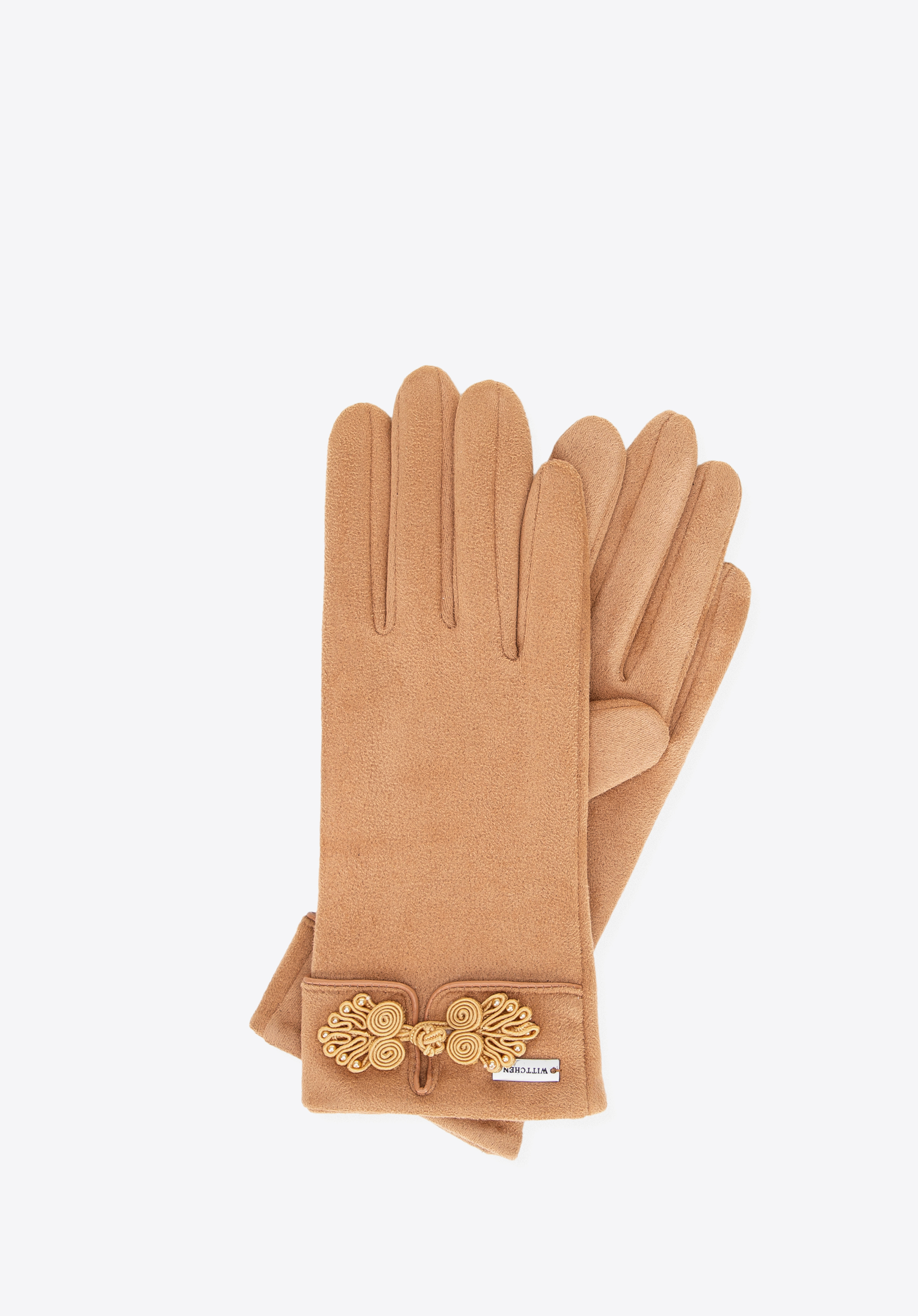 Damenhandschuhe mit dekorativem Detail, hellbraun, 39-6P-058-5-M_L, Bild 1
