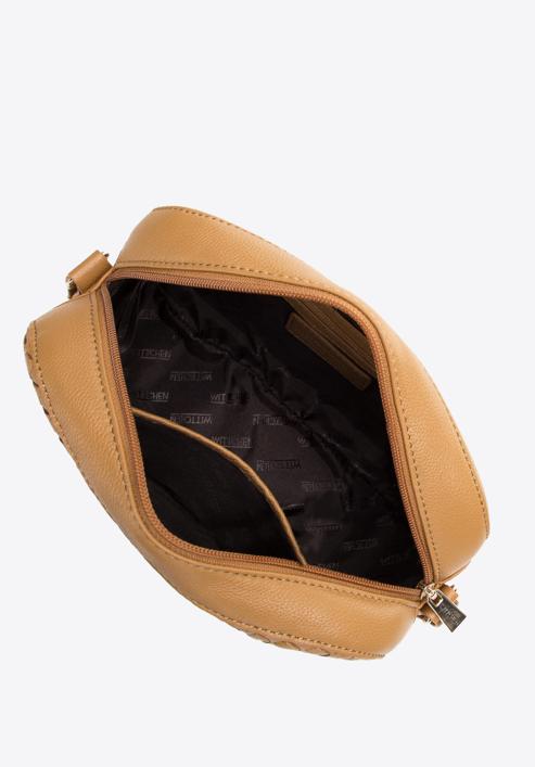 Damenhandtasche aus Leder mit Geflecht auf der Vorderseite, hellbraun, 97-4E-023-5, Bild 3