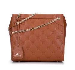 Damenhandtasche mit Monogramm und Ketten, hellbraun, 93-4E-310-5, Bild 1