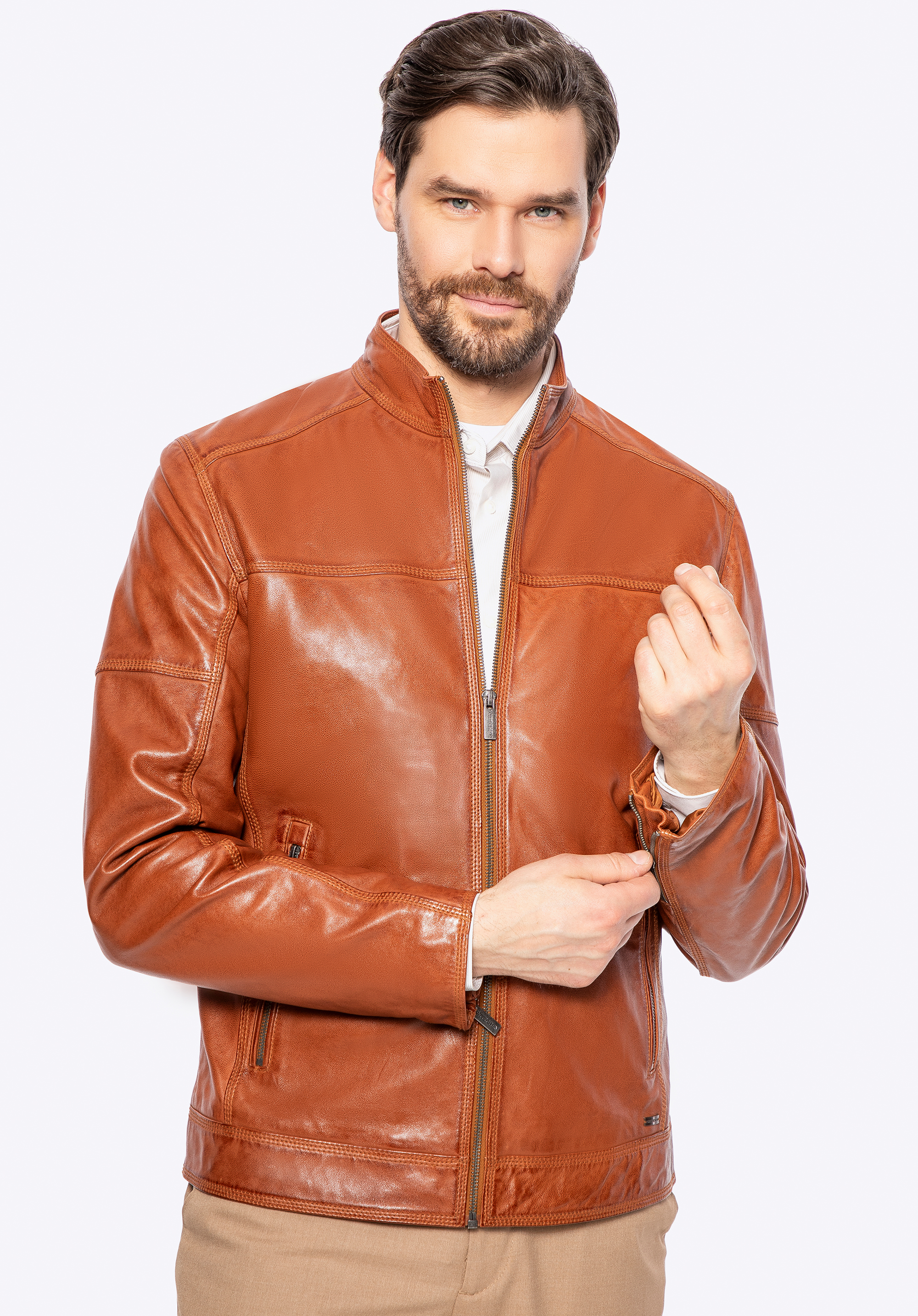 Herren Bikerjacke aus Leder, hellbraun, 100-09-807-5-3XL, Bild 1