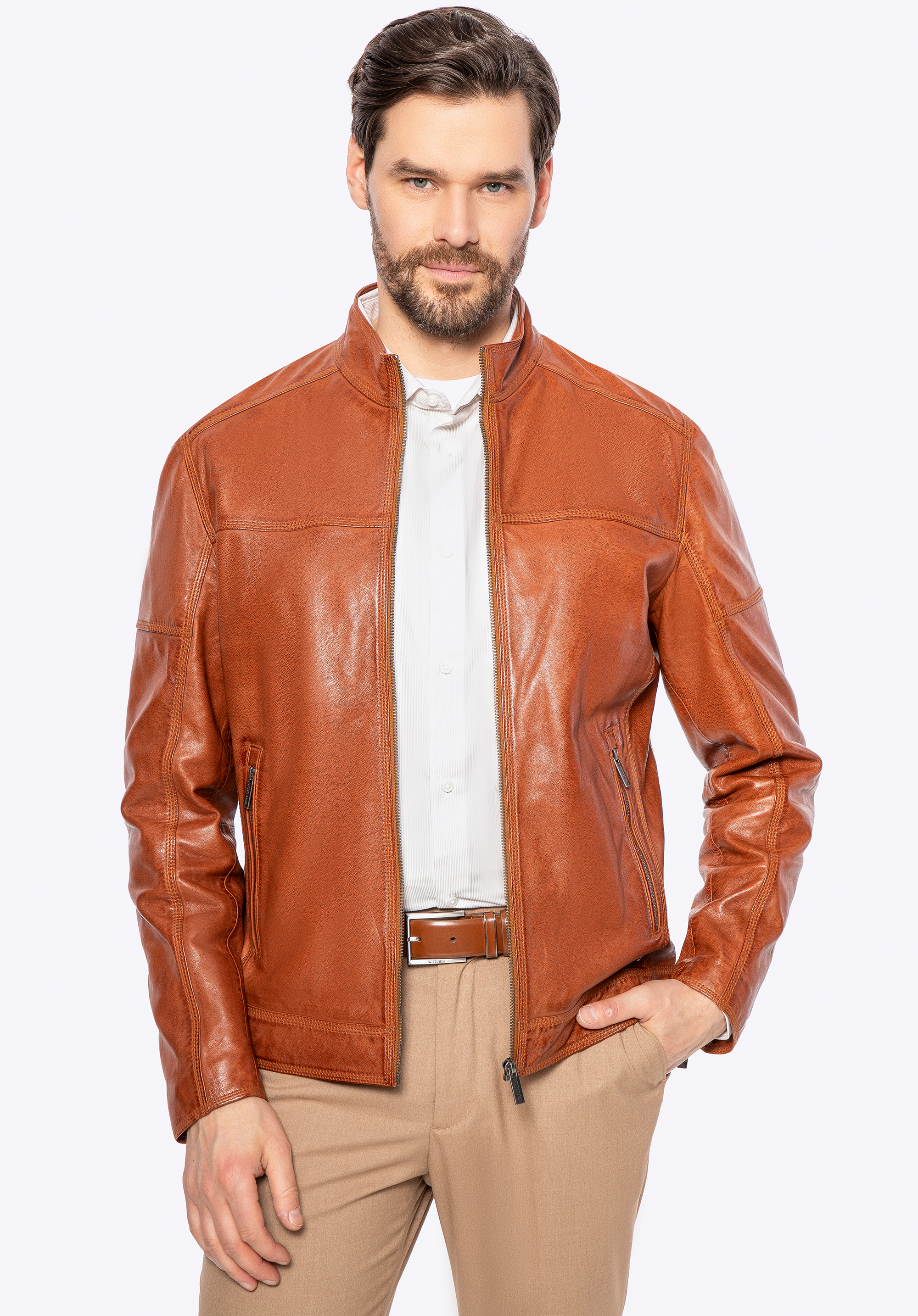 Herren Bikerjacke aus Leder, hellbraun, 100-09-807-5-3XL, Bild 1