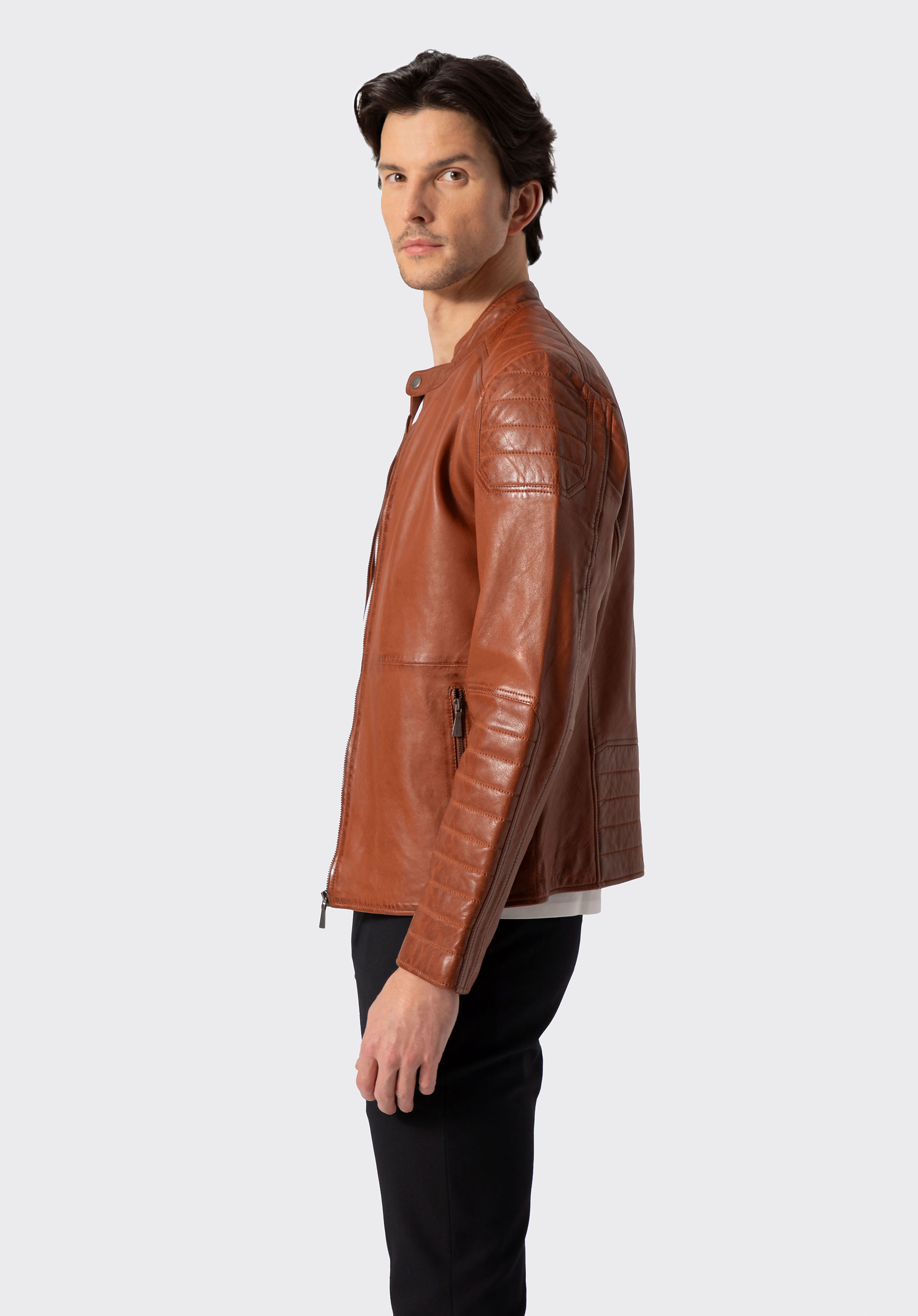 Herren Lederjacke mit gesteppten Einsätzen, hellbraun, 100-09-410-5-2XL, Bild 1