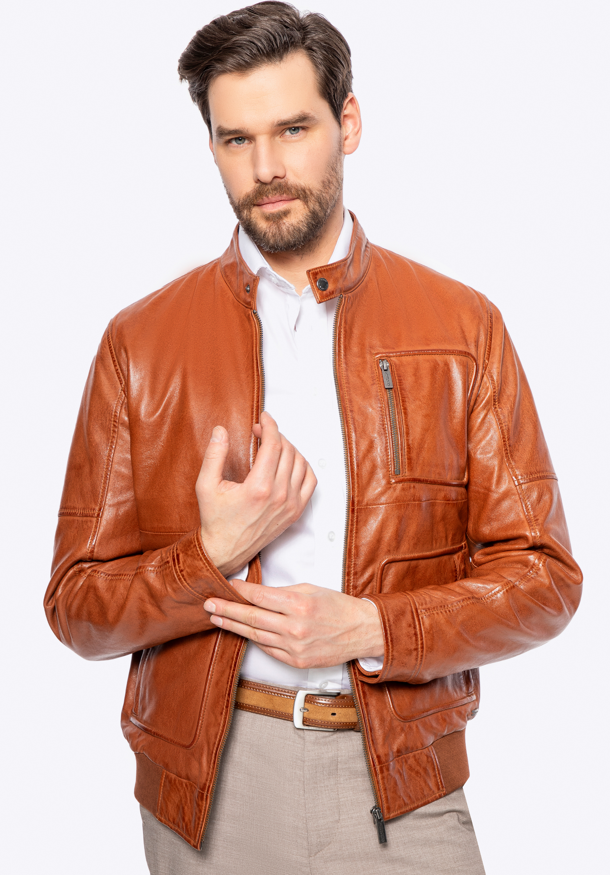 Herren Lederjacke mit rechteckigen Taschen, hellbraun, 100-09-810-5-2XL, Bild 1