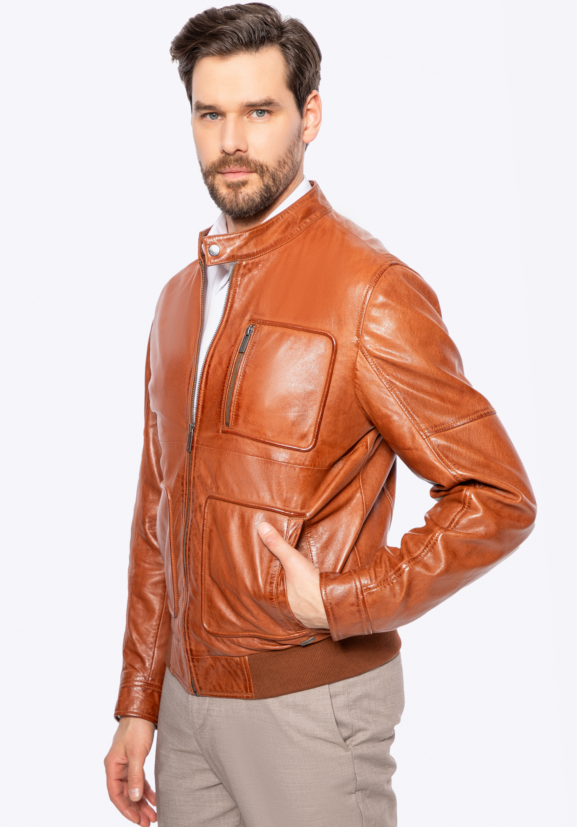 Herren Lederjacke mit rechteckigen Taschen, hellbraun, 100-09-810-5-2XL, Bild 1