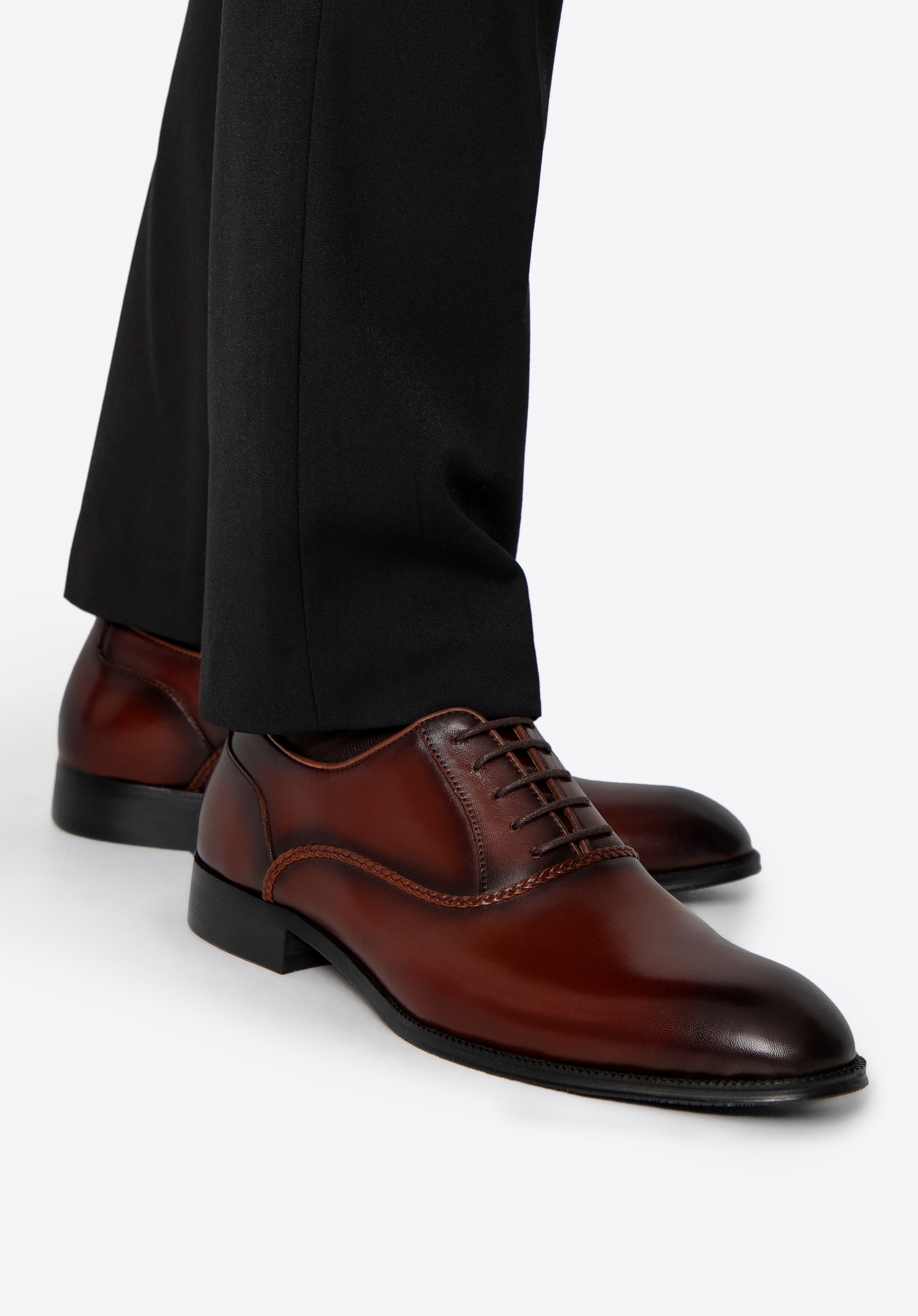 Herren Leder-Halbschuhe mit Ziernähten, hellbraun, 100-M-708-5-42, Bild 1