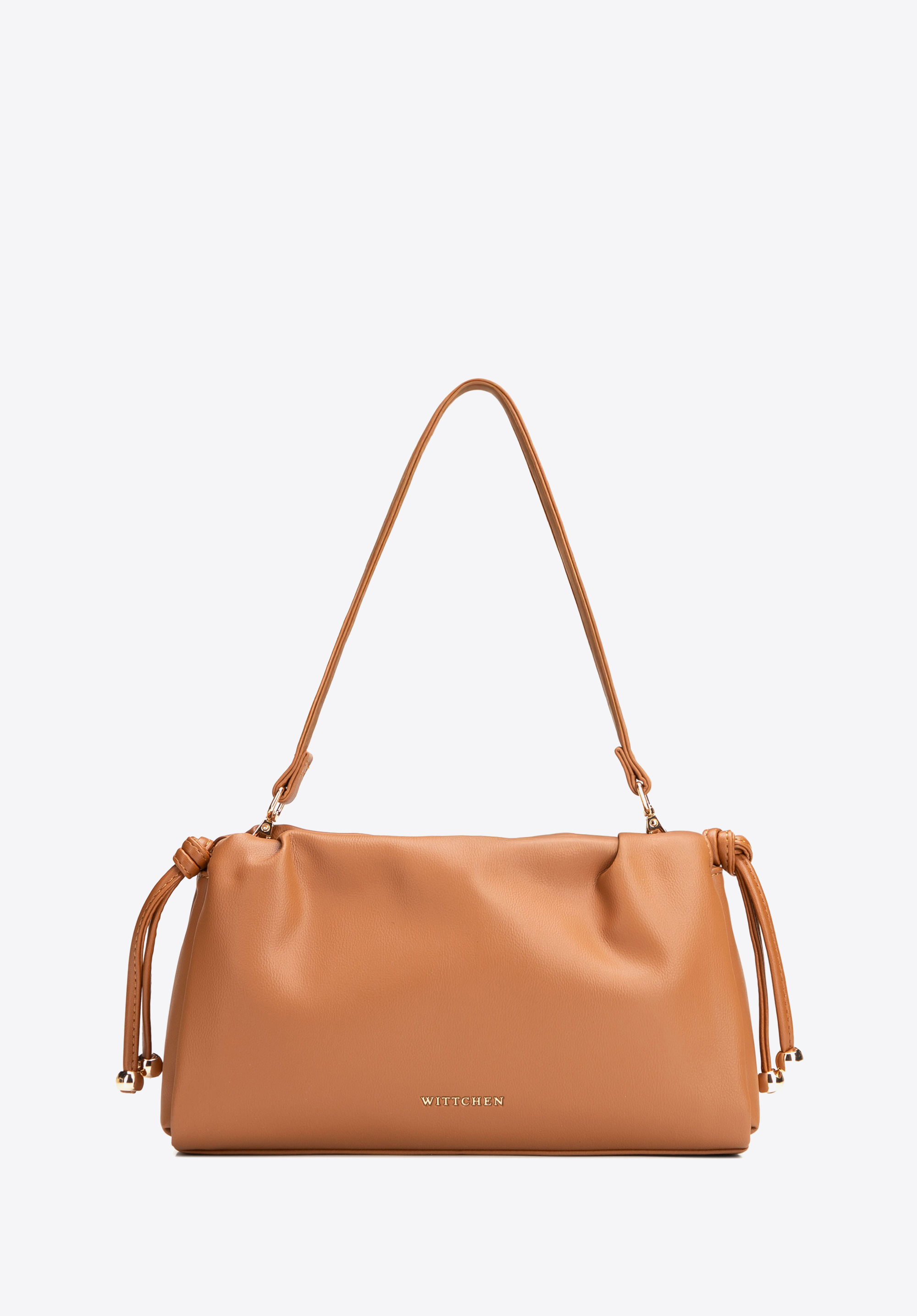 Kleine Umhängetasche aus Kunstleder mit Kordelzug, hellbraun, 102-4Y-407-5, Bild 1