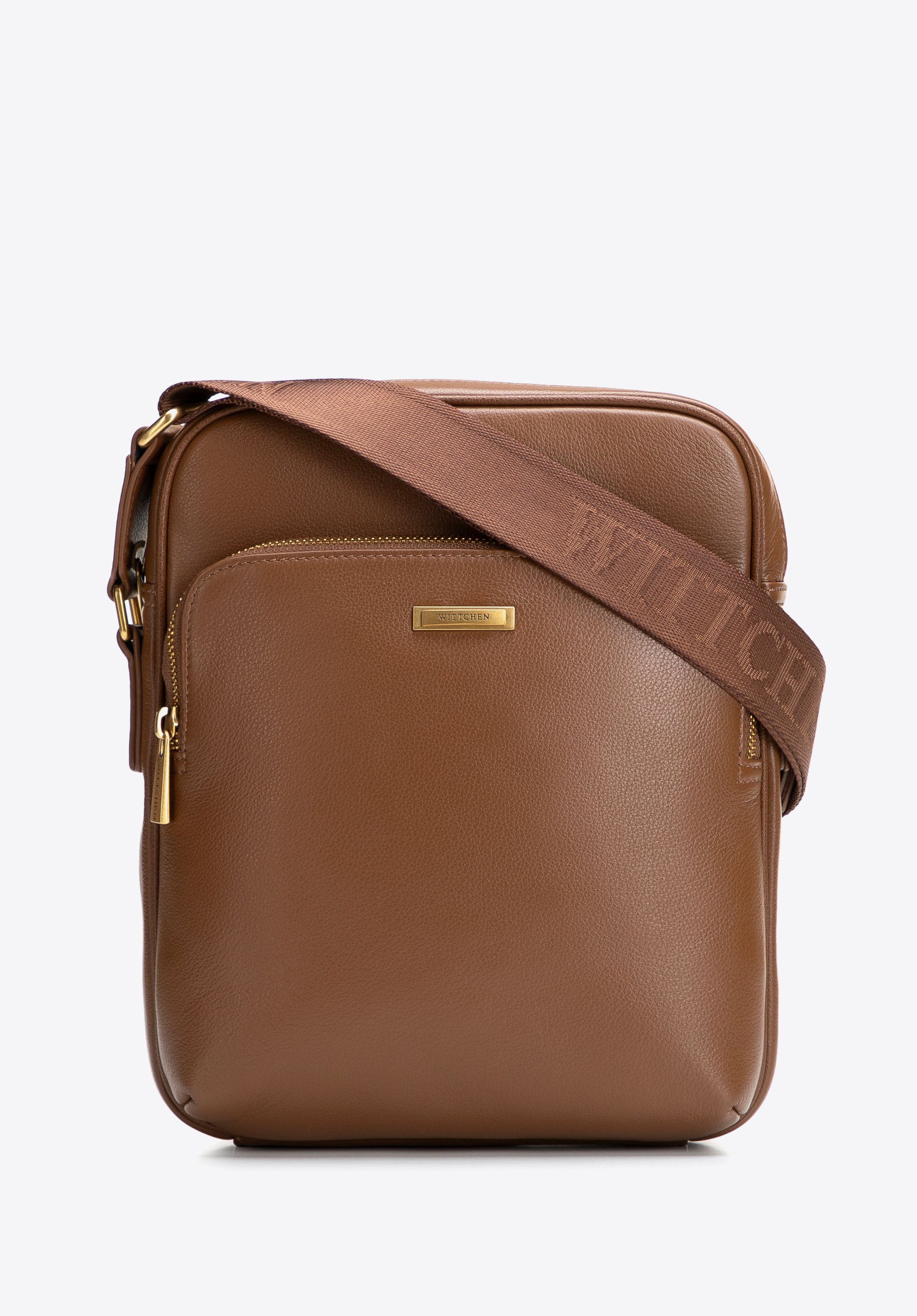 Leder-Umhängetasche für Herren mit zusätzlichem Fach, hellbraun, 102-4U-603-5, Bild 1