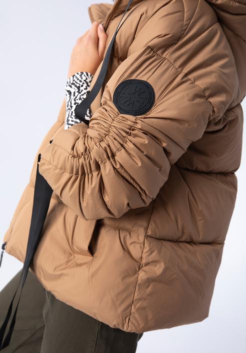 Steppjacke für Damen mit Strickbündchen an den Ärmeln - Oversize, hellbraun, 97-9D-401-1-M, Bild 6