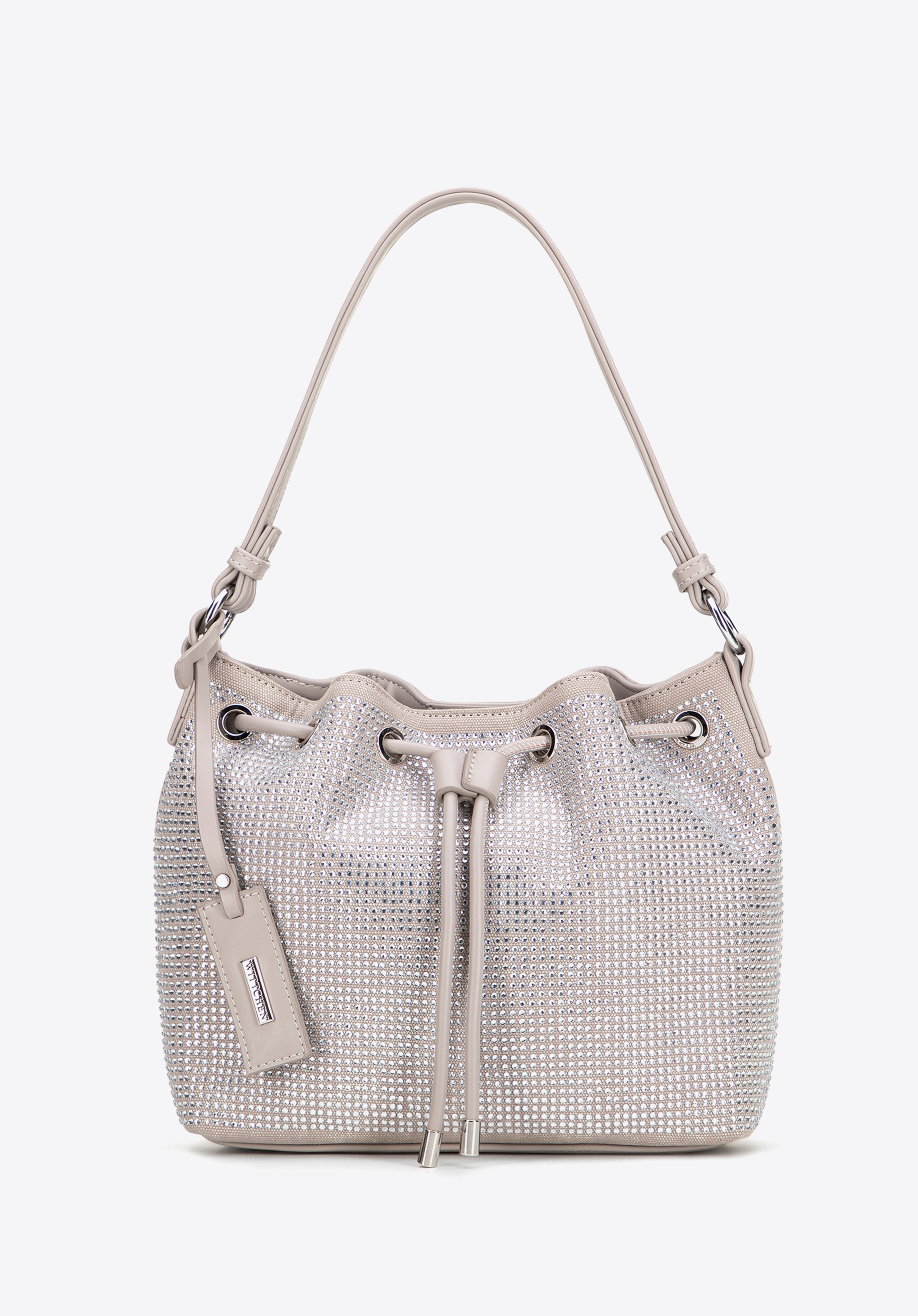 Damen Hobo Bag mit dekorativen Strass-Details, hellgrau, 101-4Y-716-8, Bild 1