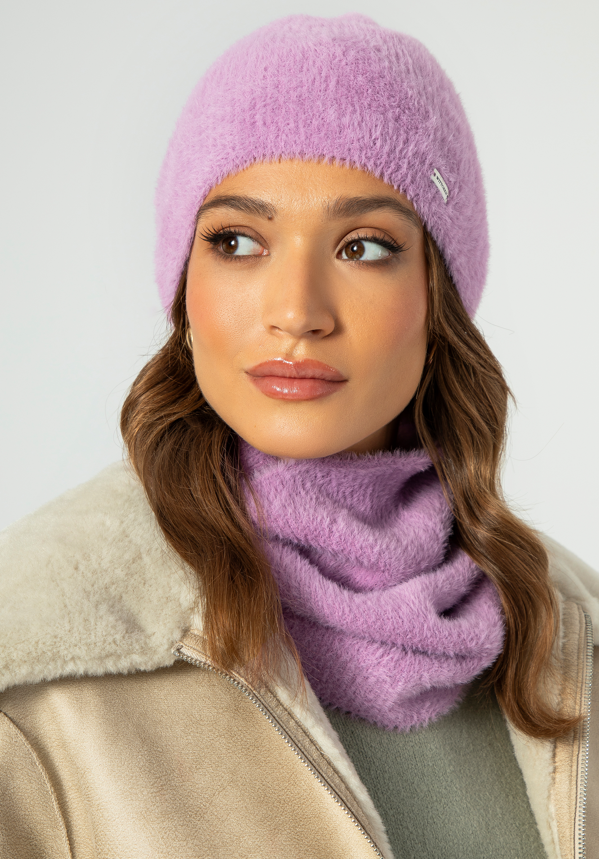 Damen-Winterset aus weichem Strick, helllila, 99-SF-005-VP, Bild 1