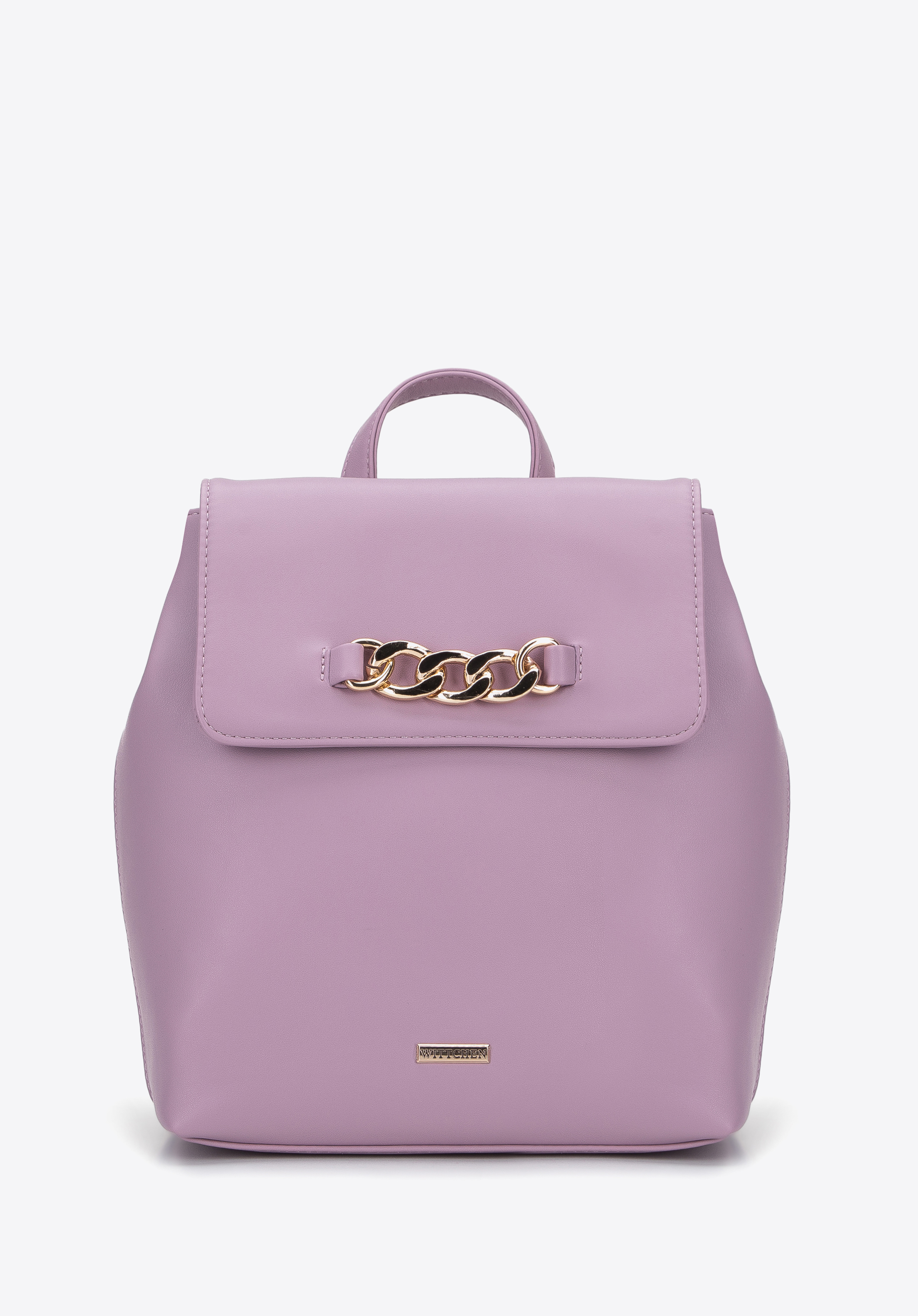Damenrucksack mit einer Kette an der Klappe, helllila, 96-4Y-624-F, Bild 1