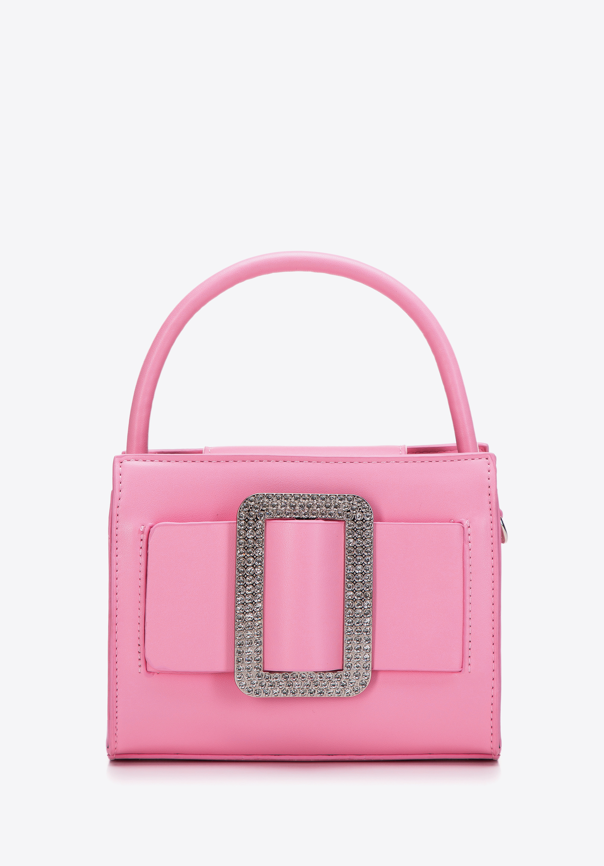 Kleine Damenhandtasche mit glitzernder Kristallenschnalle, helllrosa, 97-4Y-756-P, Bild 1