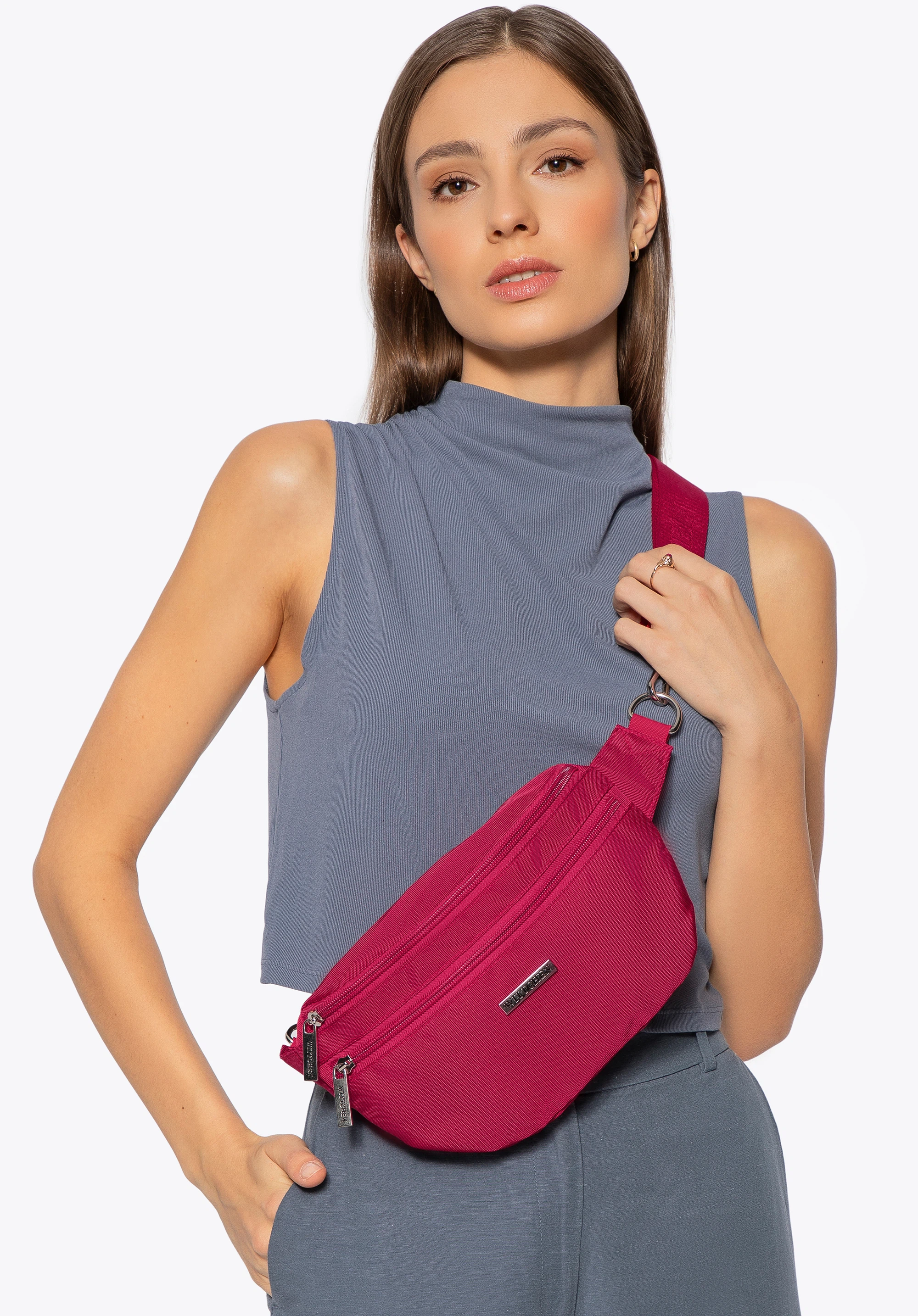 Polyester-Gürteltasche mit abnehmbarem Riemen, himbeerrot, 29-2P-000-36, Bild 1