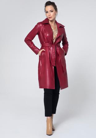 Trenchcoat für Damen aus Öko-Leder, himbeerrot, 95-9P-103-3-S, Bild 1