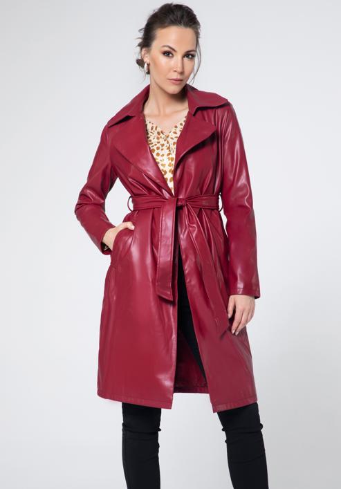 Trenchcoat für Damen aus Öko-Leder, himbeerrot, 95-9P-103-1-M, Bild 2