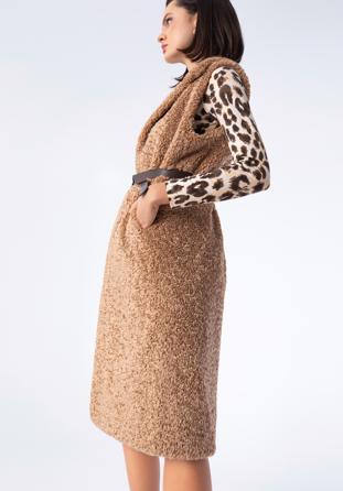 Dámská dlouhá vesta z ekologické kožešiny, hnědá, 97-9W-003-5-L/XL, Obrázek 1