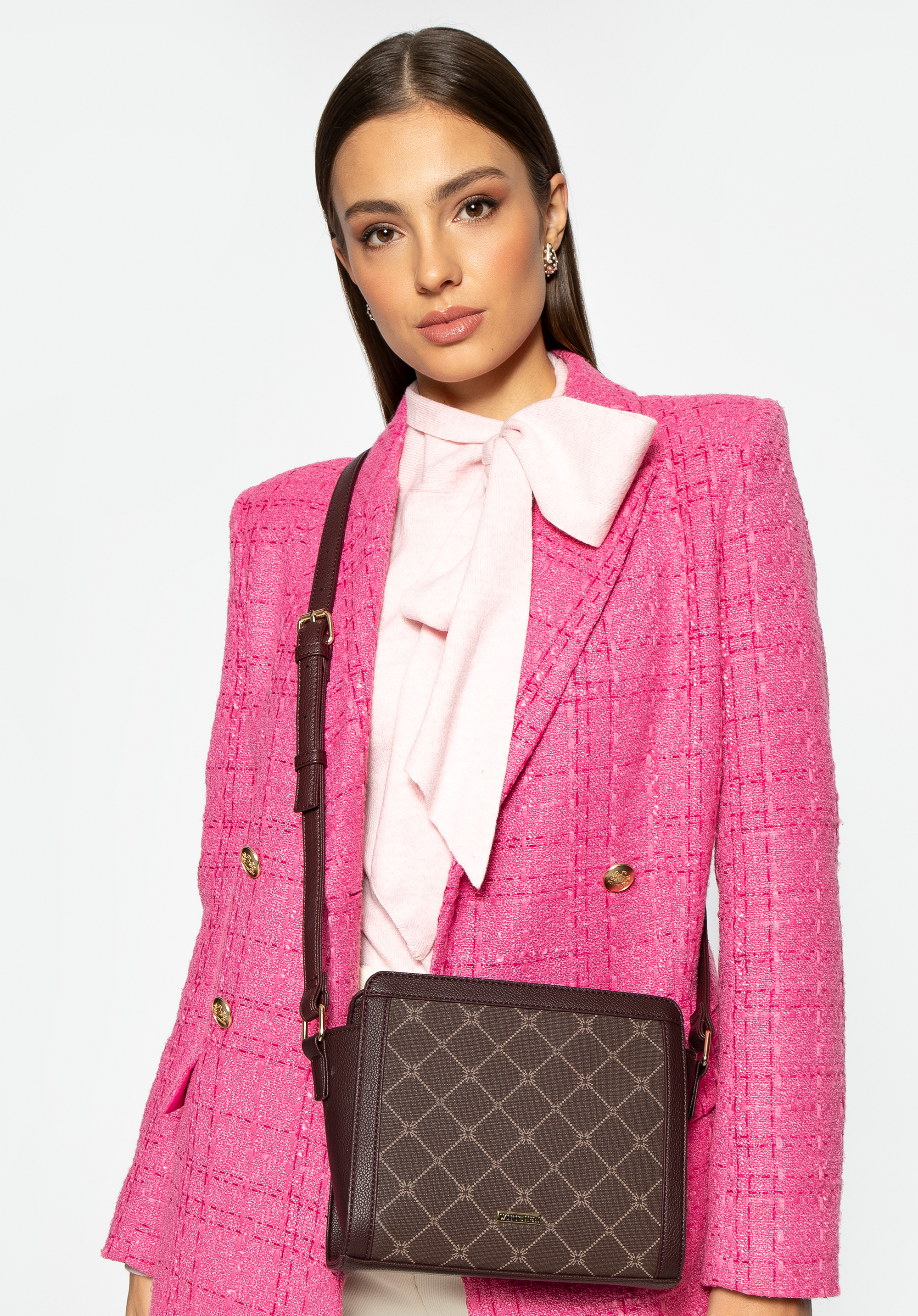 Dámská crossbody kabelka s monogramem, hnědá, 99-4Y-501-4, Obrázek 1