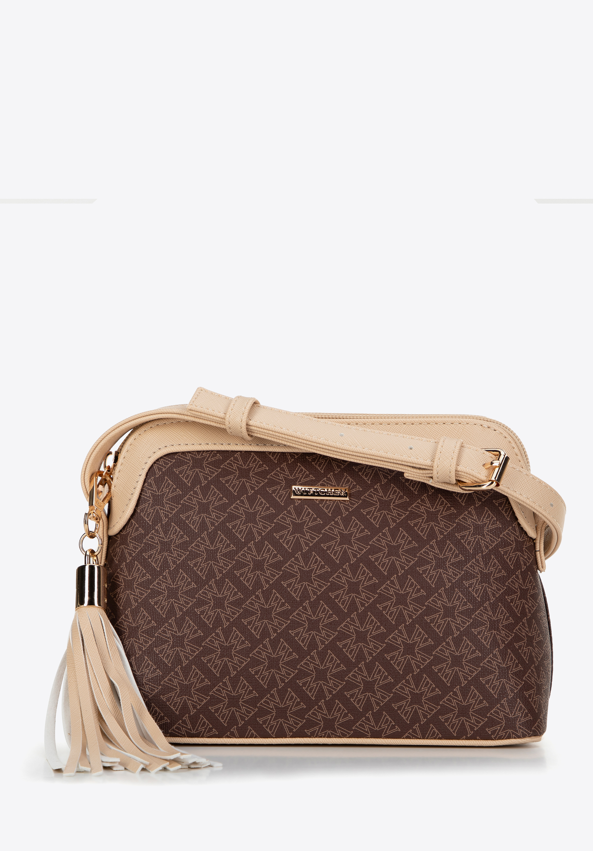 Dámská crossbody kabelka z umělé kůže s monogramem, hnědá, 99-4Y-506-4, Obrázek 1