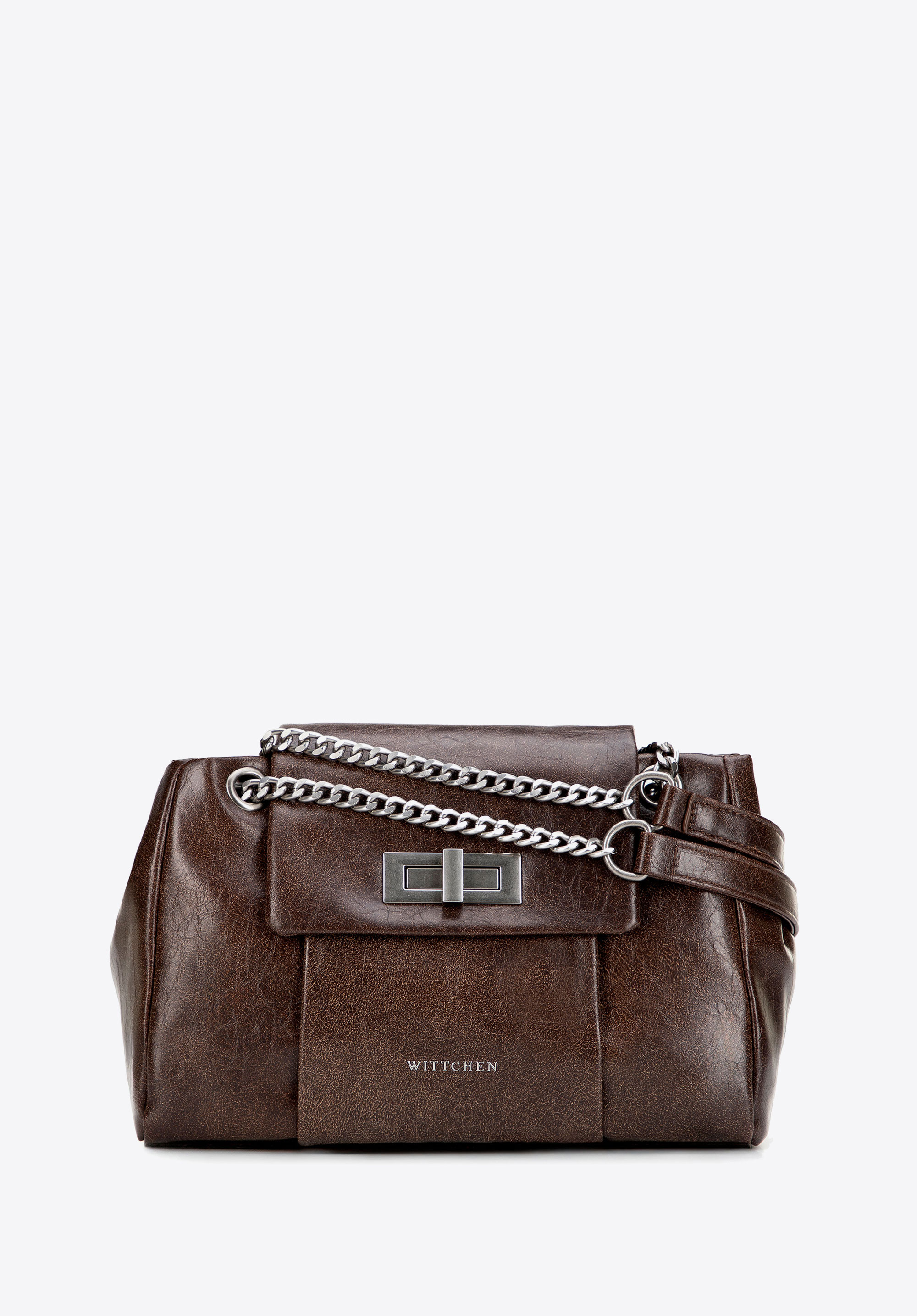 Dámská crossbody kabelka z umělé kůže s řetízkovým popruhem, hnědá, 101-4Y-410-4, Obrázek 1