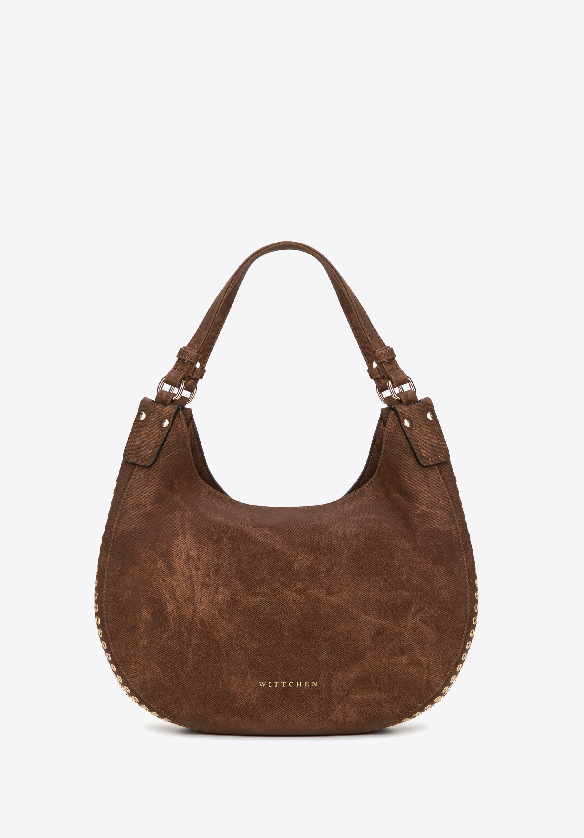 Dámská hobo kabelka s ozdobnými cvočky, hnědá, 101-4Y-711-4, Obrázek 1