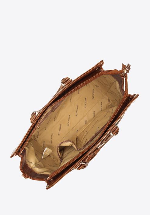 Dámská kabelka z ekologické kůže s ozdobným popruhem, hnědá, 97-4Y-217-4, Obrázek 3