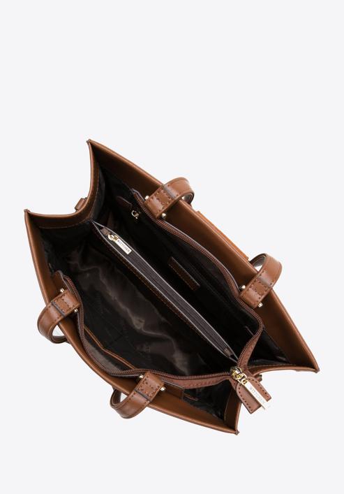 Dámská kabelka z přírodní kůže s ozdobnou přezkou, hnědá, 97-4E-615-1, Obrázek 3