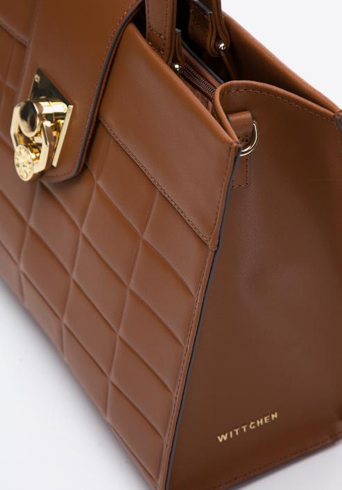 Dámská kabelka z přírodní kůže s ozdobnou přezkou, hnědá, 97-4E-615-5, Obrázek 4