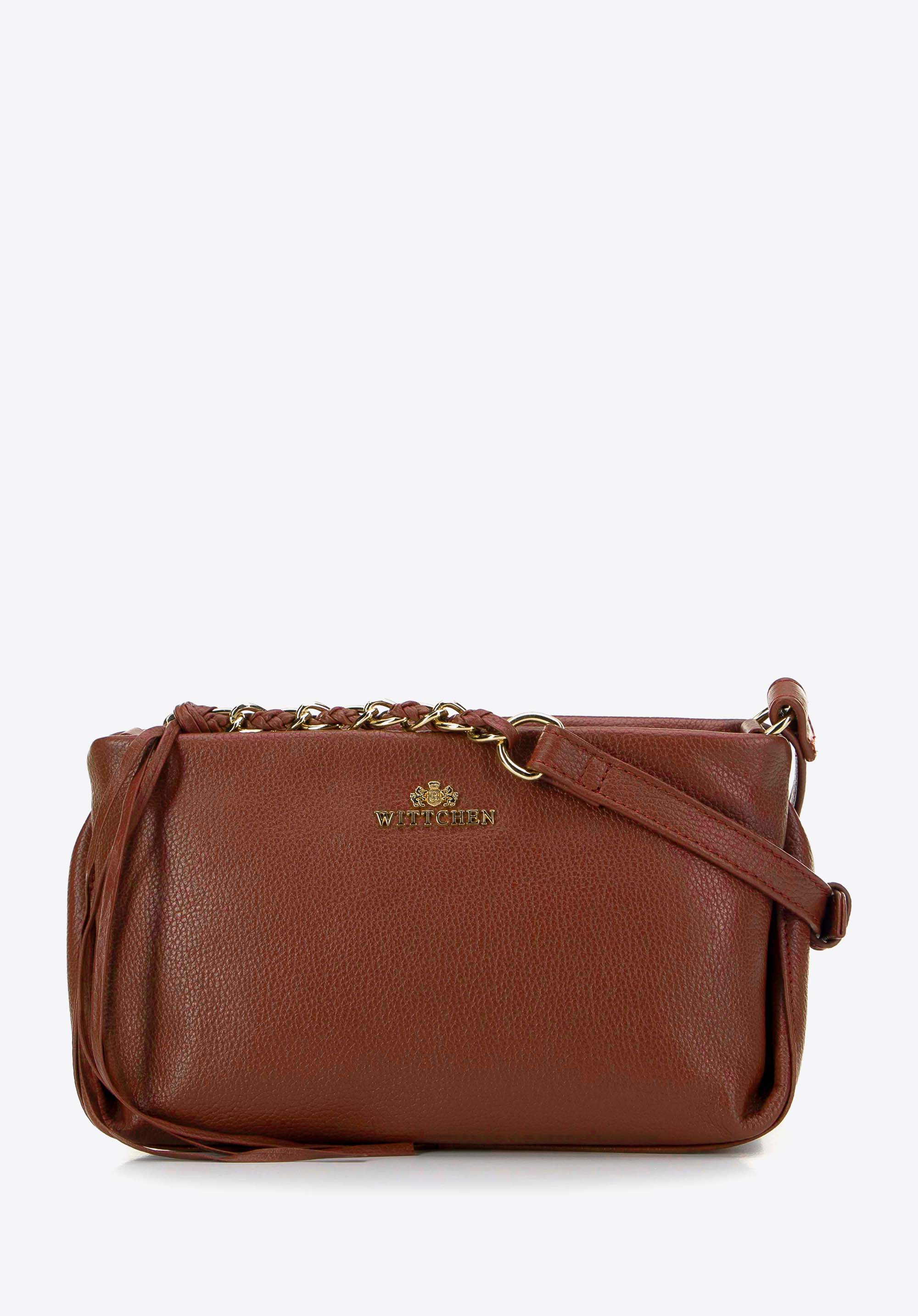 Dámská kožená crossbody kabelka s ozdobnými detaily, hnědá, 99-4E-009-5, Obrázek 1