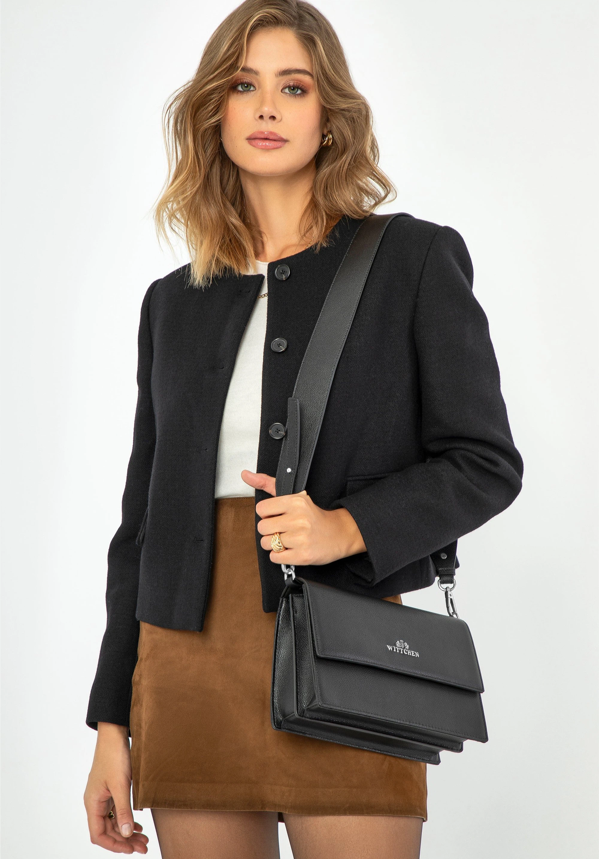 Dámská kožená crossbody kabelka se širokým popruhem, hnědá, 29-4E-625-4, Obrázek 1