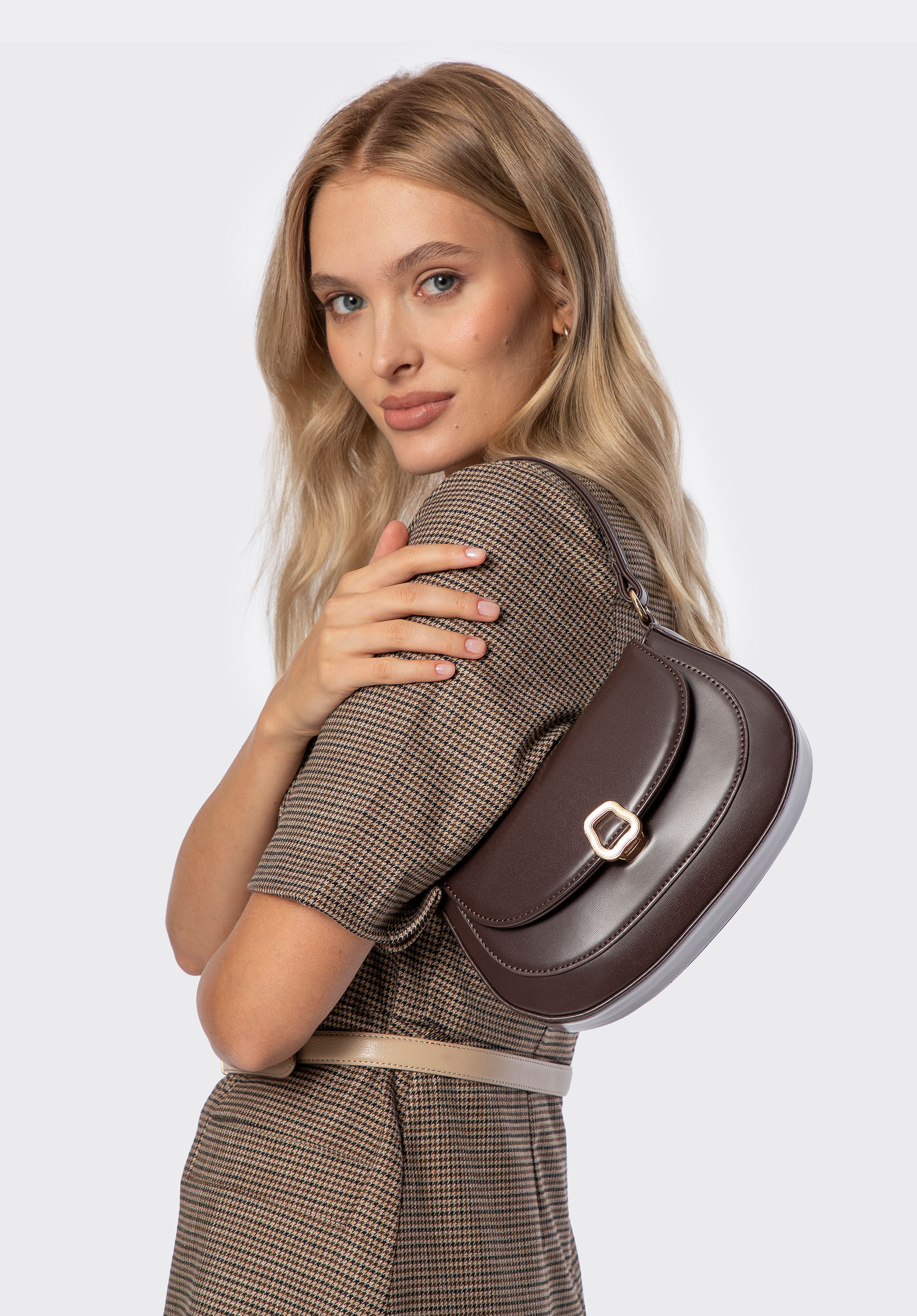 Dámská mini kabelka z umělé kůže, hnědá, 101-4Y-436-4, Obrázek 1