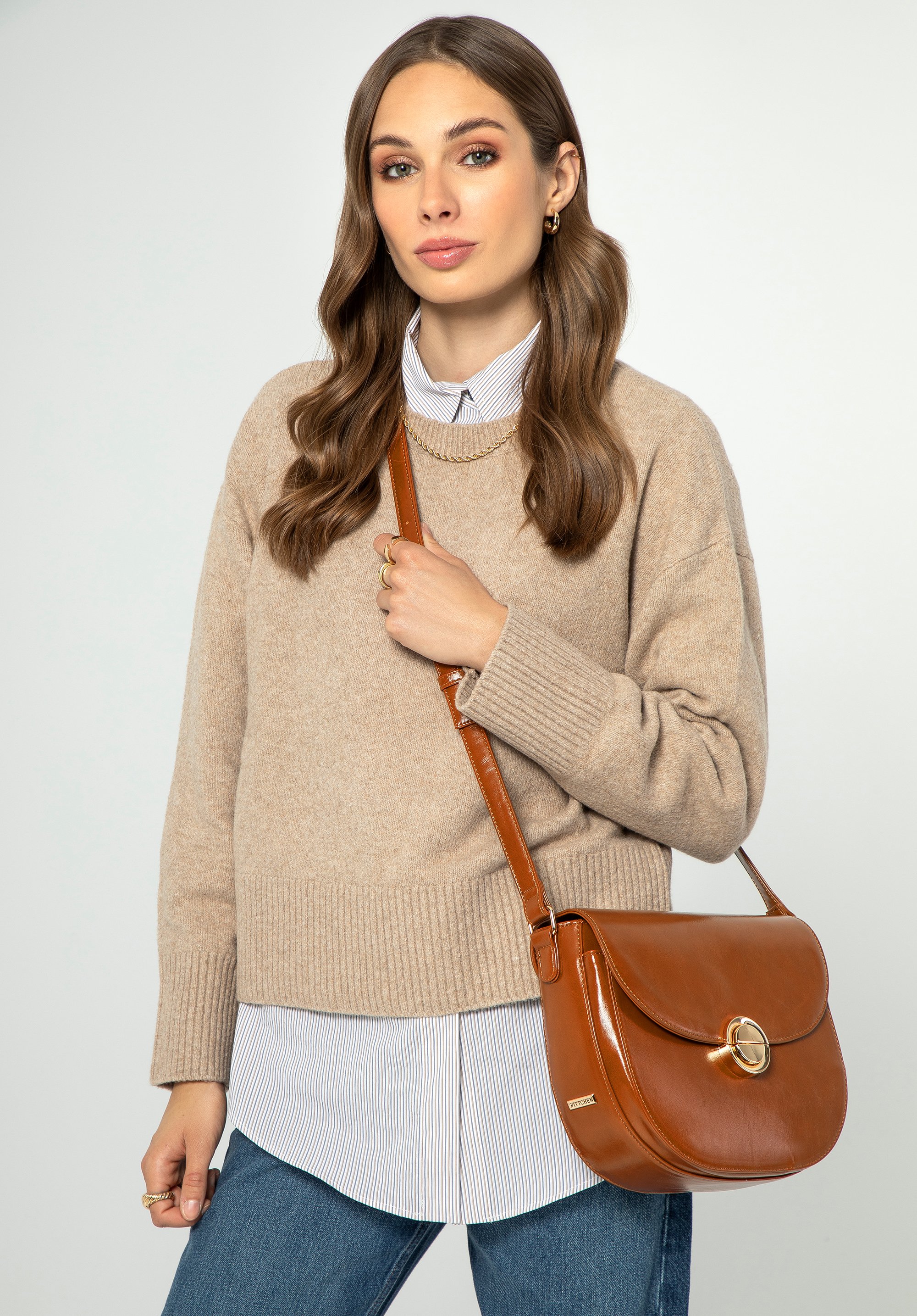 Dámská kabelka s přezkou, hnědá, 99-4Y-508-4, Obrázek 1