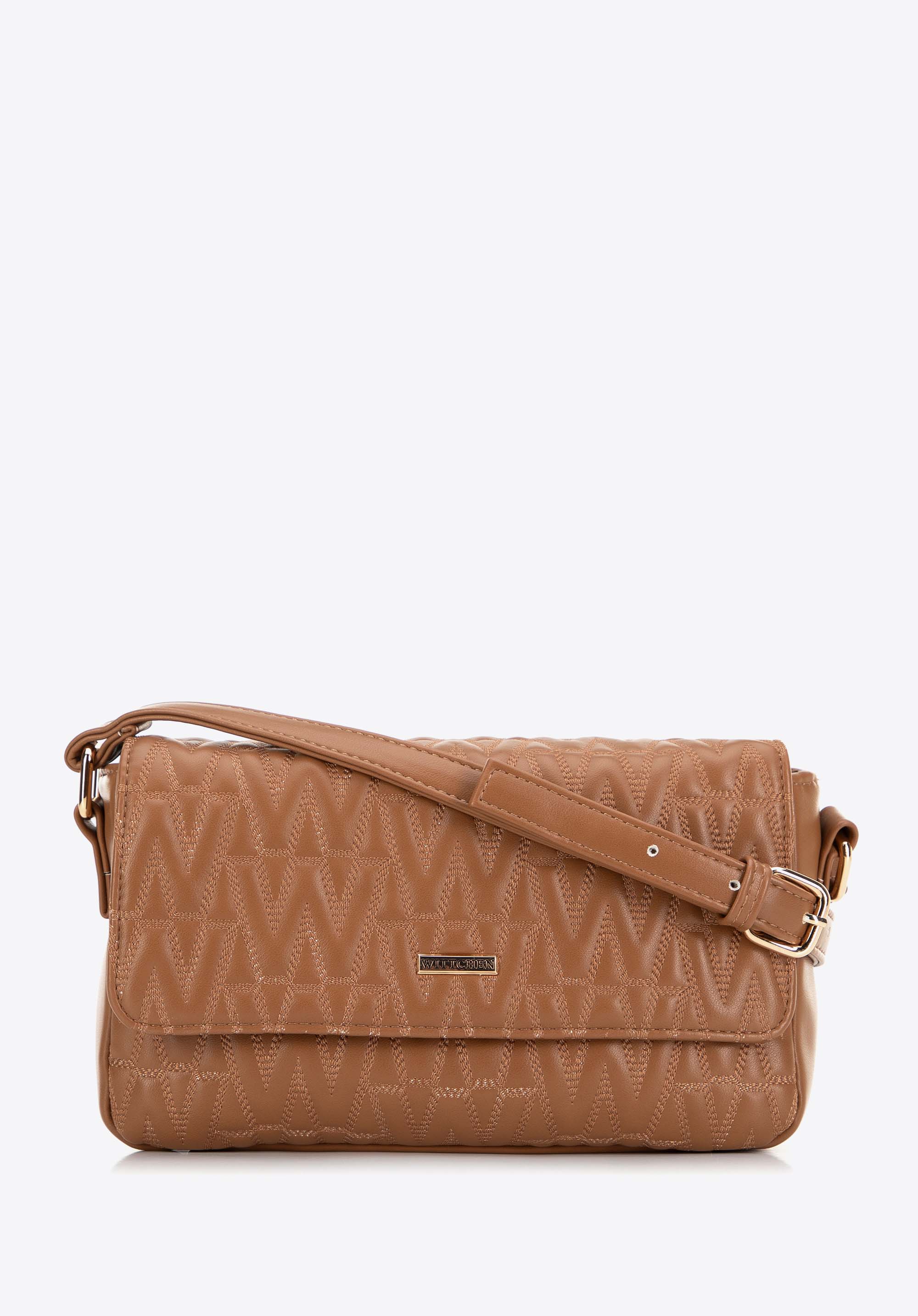 Dámska prešívaná crossbody kabelka z umelej kože, hnedá, 99-4Y-623-4, Obrázok 1