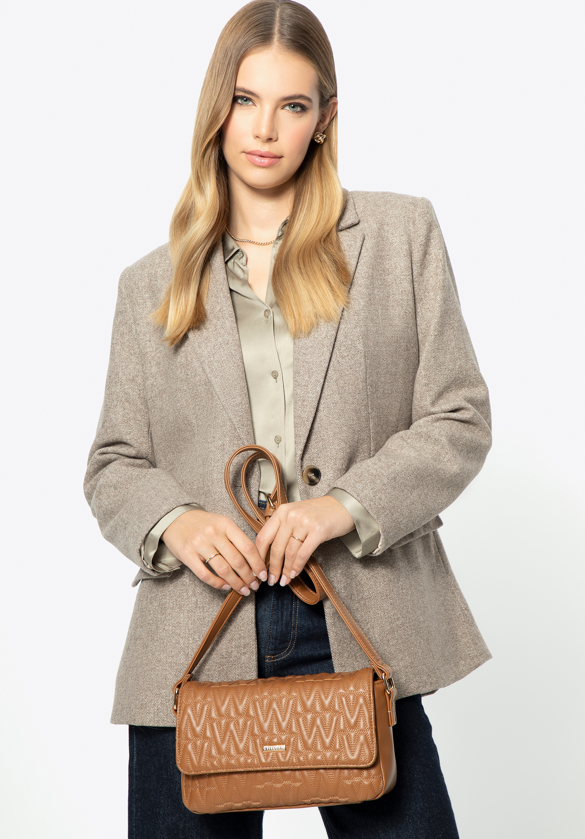 Dámska prešívaná crossbody kabelka z umelej kože, hnedá, 99-4Y-623-4, Obrázok 1