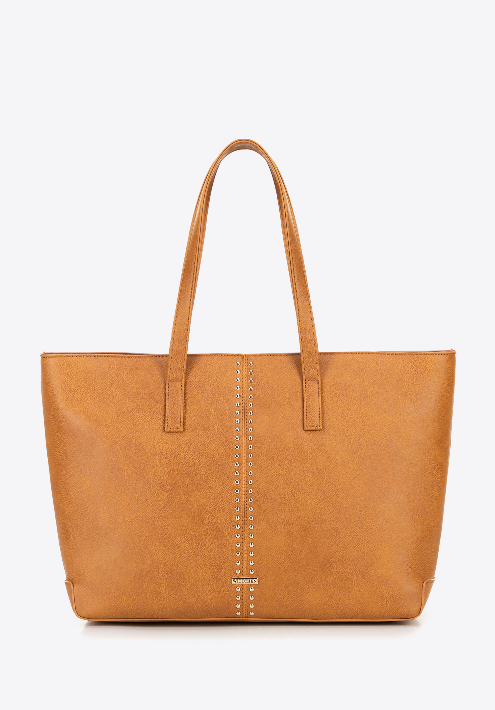 Dámská shopper taška z umělé kůže s panelem s cvočky, hnědá, 100-4Y-209-5, Obrázek 1