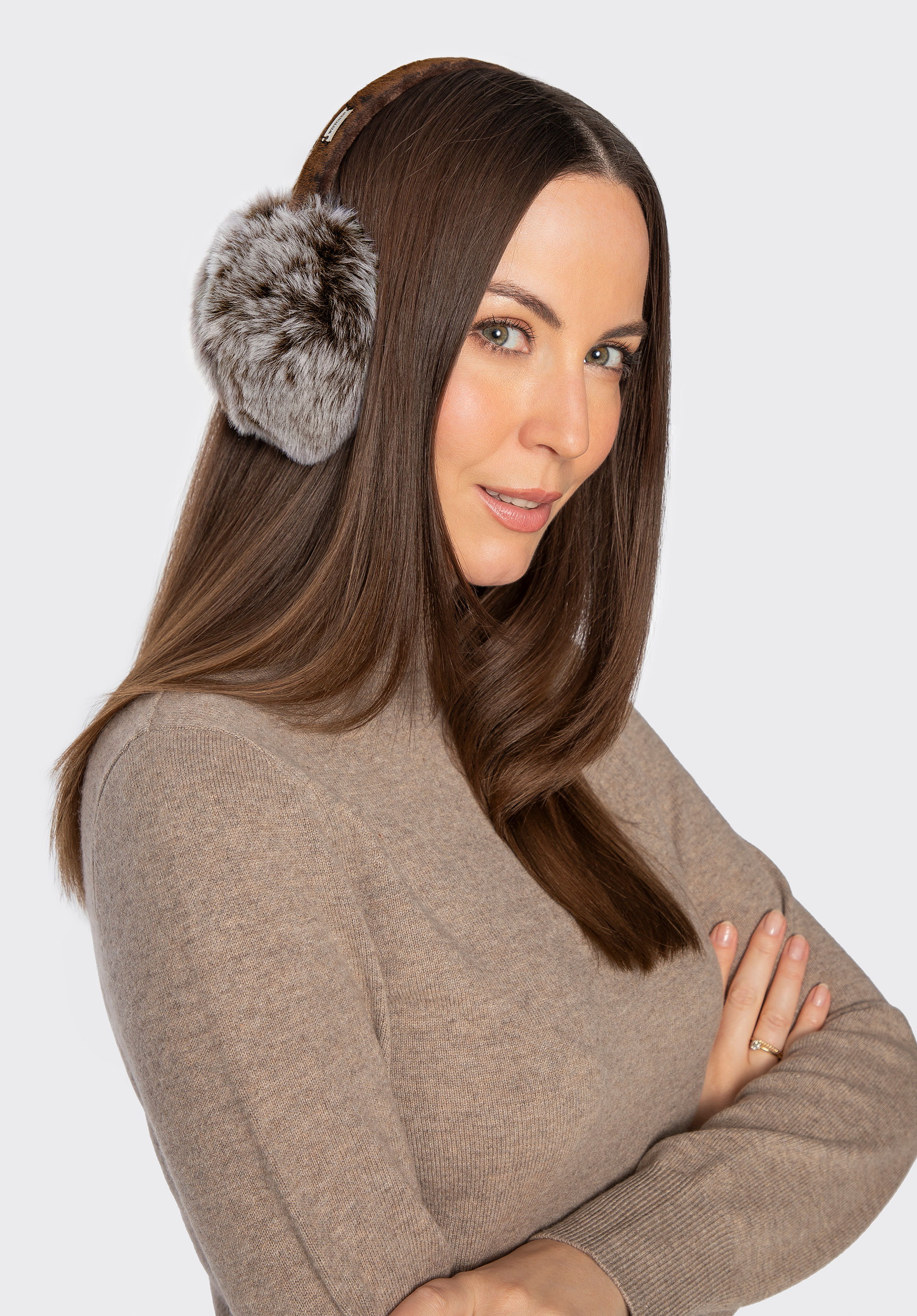Dámské náušníky z umělé kožešiny, hnědá, 101-HF-018-4, Obrázek 1