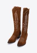 Dámské semišové kovbojské boty vysokého střihu s výšivkou, hnědá, 97-D-852-Z-39, Obrázek 2