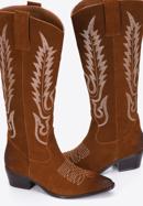 Dámské semišové kovbojské boty vysokého střihu s výšivkou, hnědá, 97-D-852-5-39, Obrázek 6