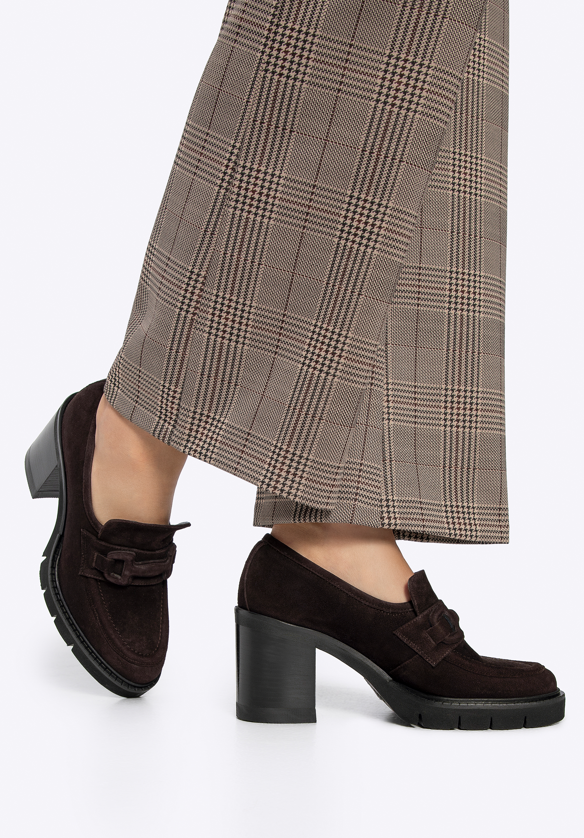 Dámské semišové tenisky s úzkým podpatkem, hnědá, 101-D-105-4-39_5, Obrázek 1