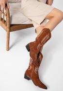 Dámské vyšívané semišové kovbojské boty, hnědá, 97-D-854-5-40, Obrázek 16