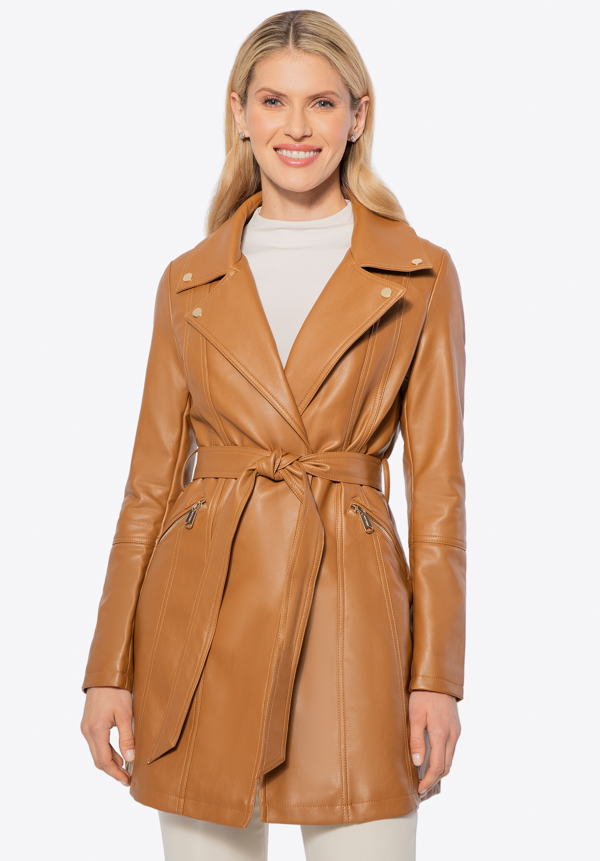 Dámsky kabát z umelej kože, hnedá, 100-9P-101-4-2XL, Obrázok 1