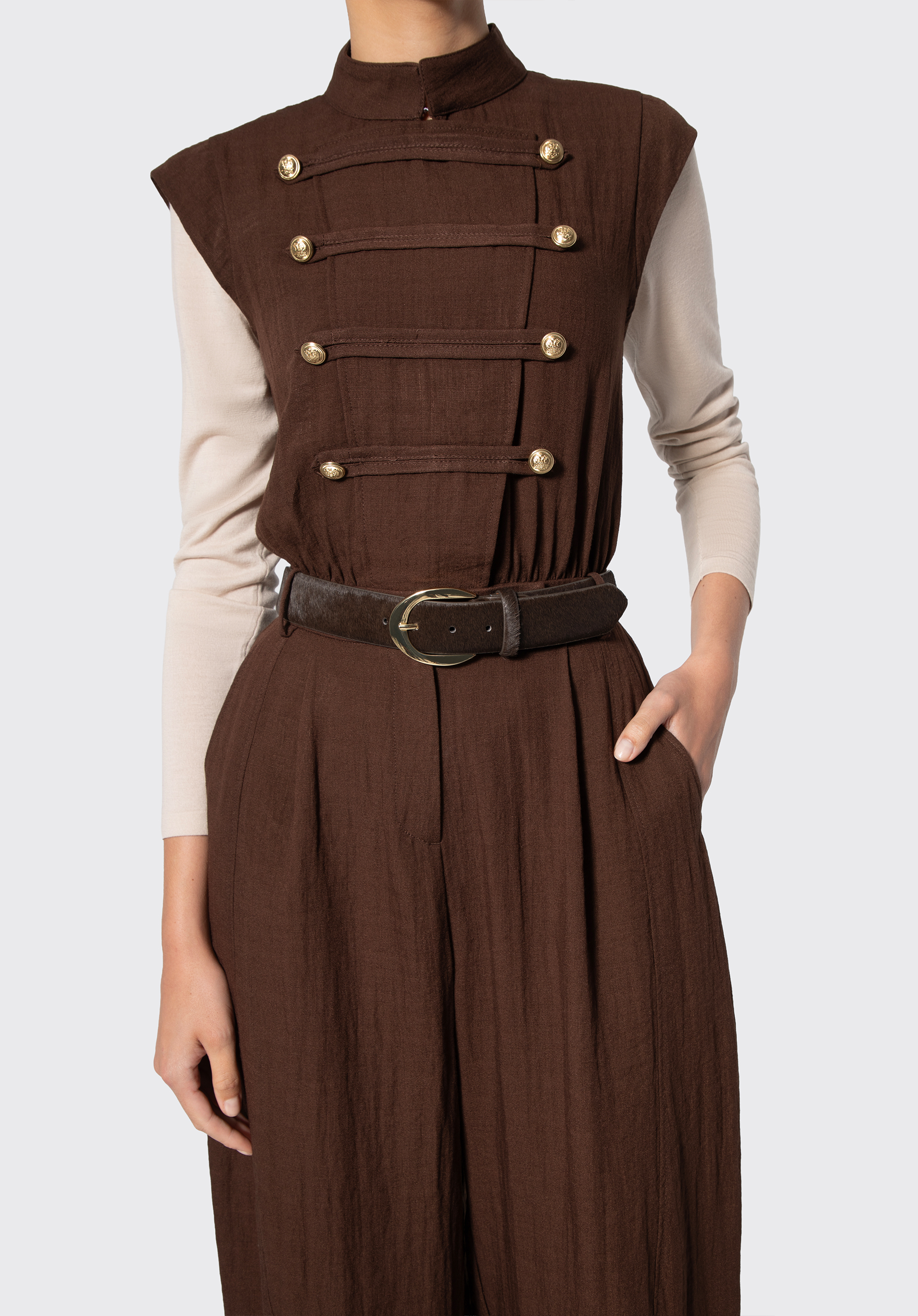 Dámsky kožený opasok s oválnou prackou, tmavohnedá, 103-8D-203-4-2XL, Obrázok 1