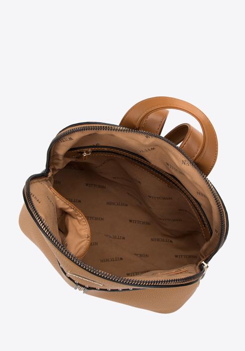 Dámský trapézový batoh z ekologické kůže s nýty, hnědá, 98-4Y-605-1, Obrázek 3