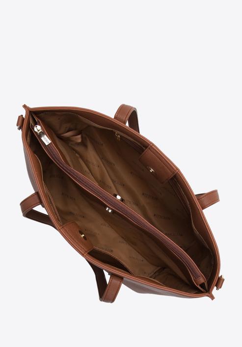 Dvoukomorová dámská kabelka z ekologické kůže s lemovanými stranami, hnědá, 97-4Y-512-3, Obrázek 4