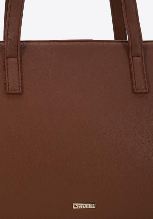 Dvoukomorová dámská kabelka z ekologické kůže s lemovanými stranami, hnědá, 97-4Y-512-3, Obrázek 5