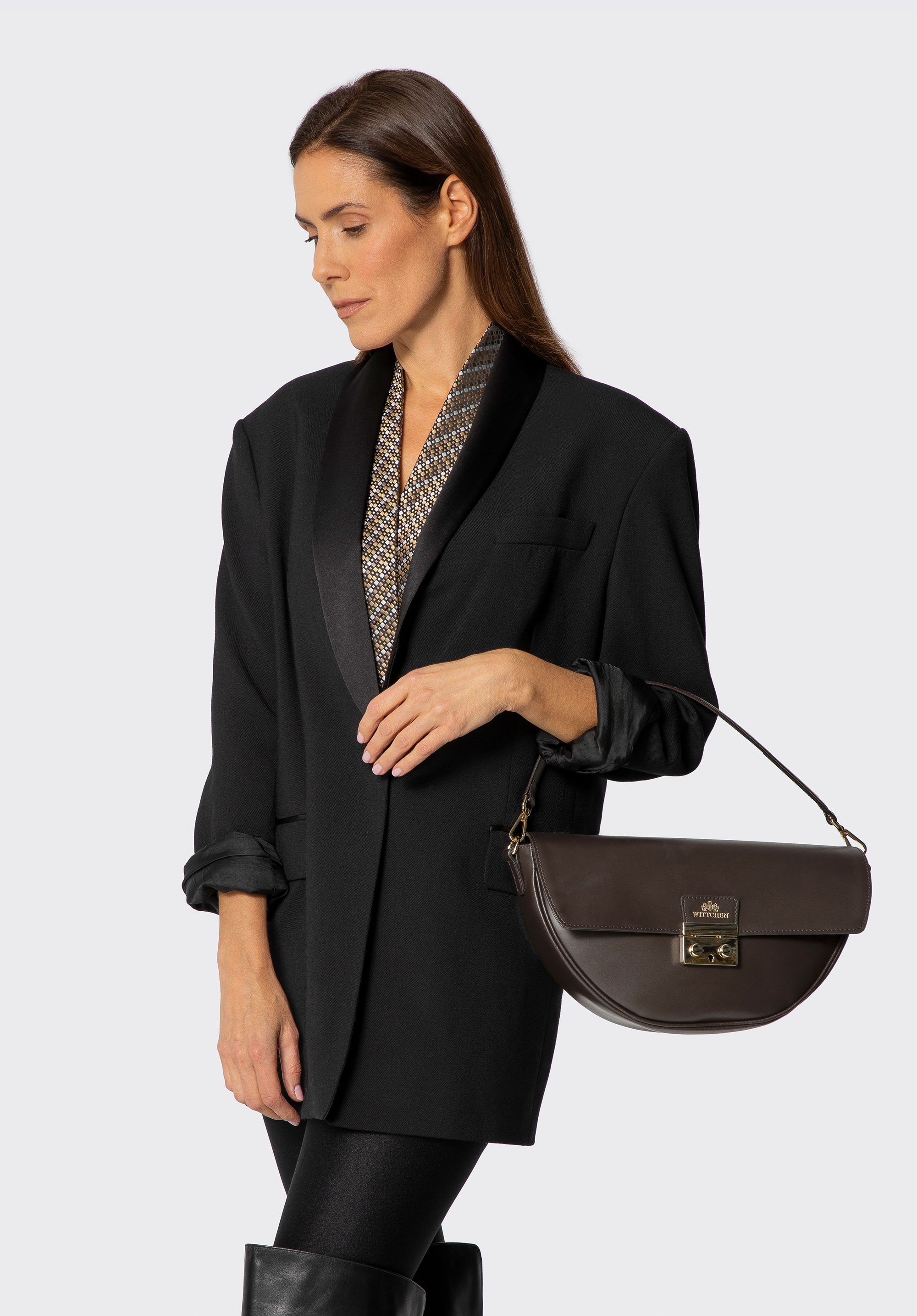 Elegantní kožená kabelka přes rameno, hnědá, 102-4E-002-4, Obrázek 1