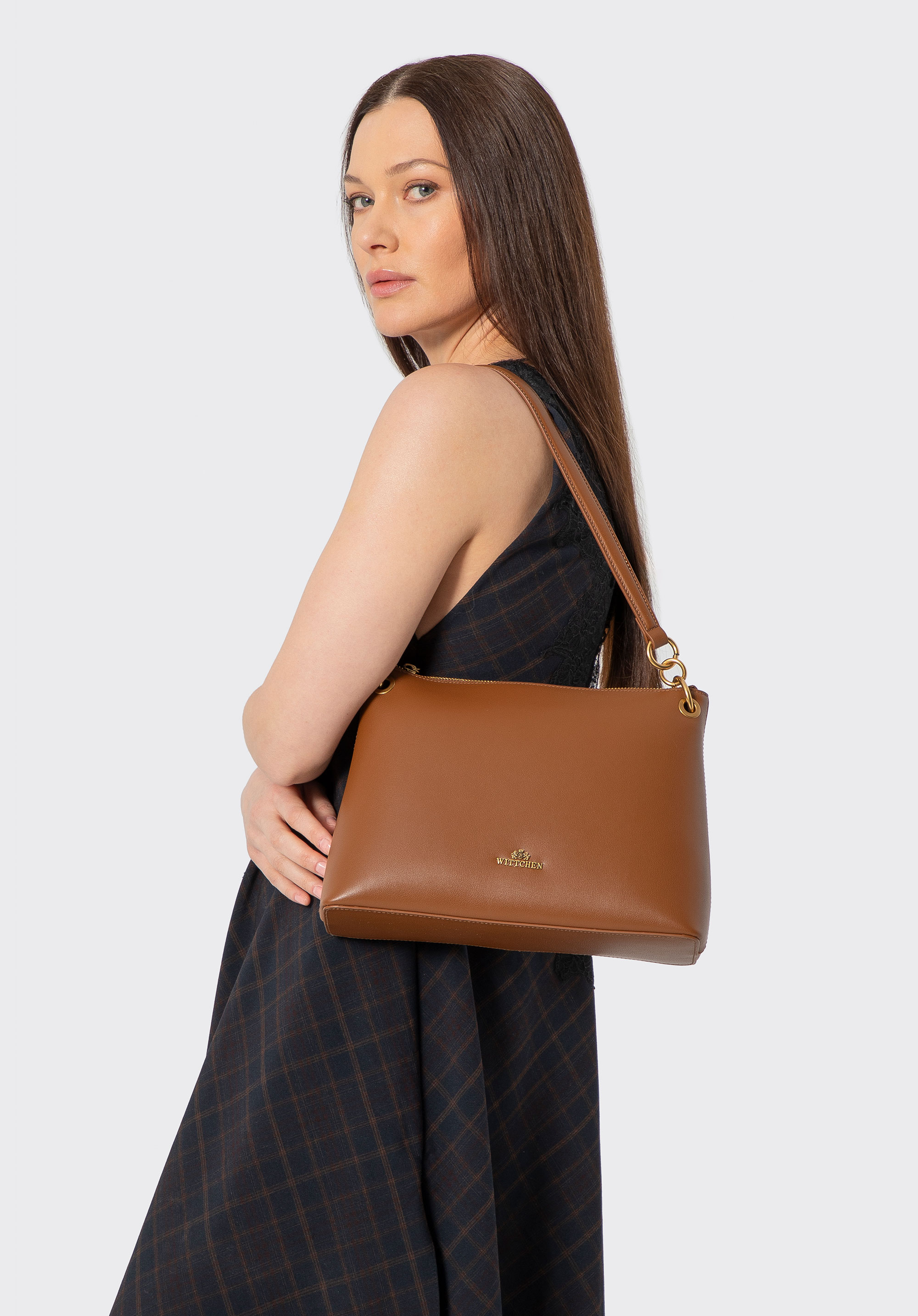 Elegantní kožená kabelka přes rameno, hnědá, 102-4E-612-5, Obrázek 1